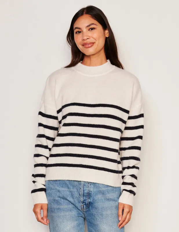 Sundry Stripes Mock Neck Cozy Sweater in Oyster sold by Sundry