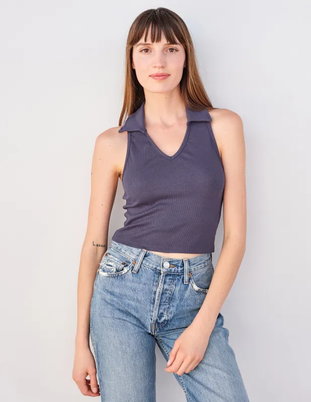 Sundry Johnny Collar Crop Tank in Navy sold by Sundry