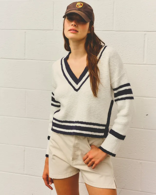 Sundry V-Neck Sweater with Stripe Details in Optic White sold by Sundry