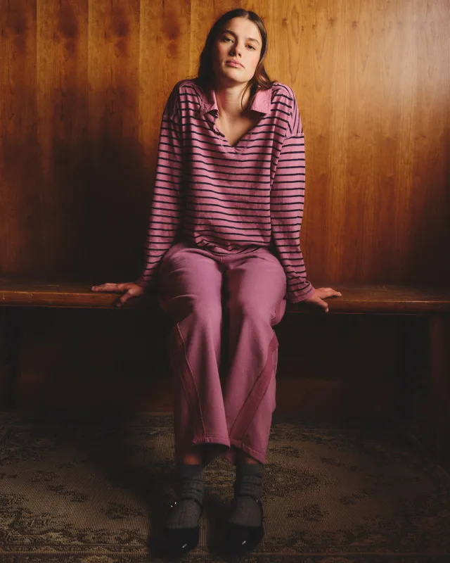 Sundry Popover Polo Boyfriend Long Sleeve Top in Mauve sold by Sundry