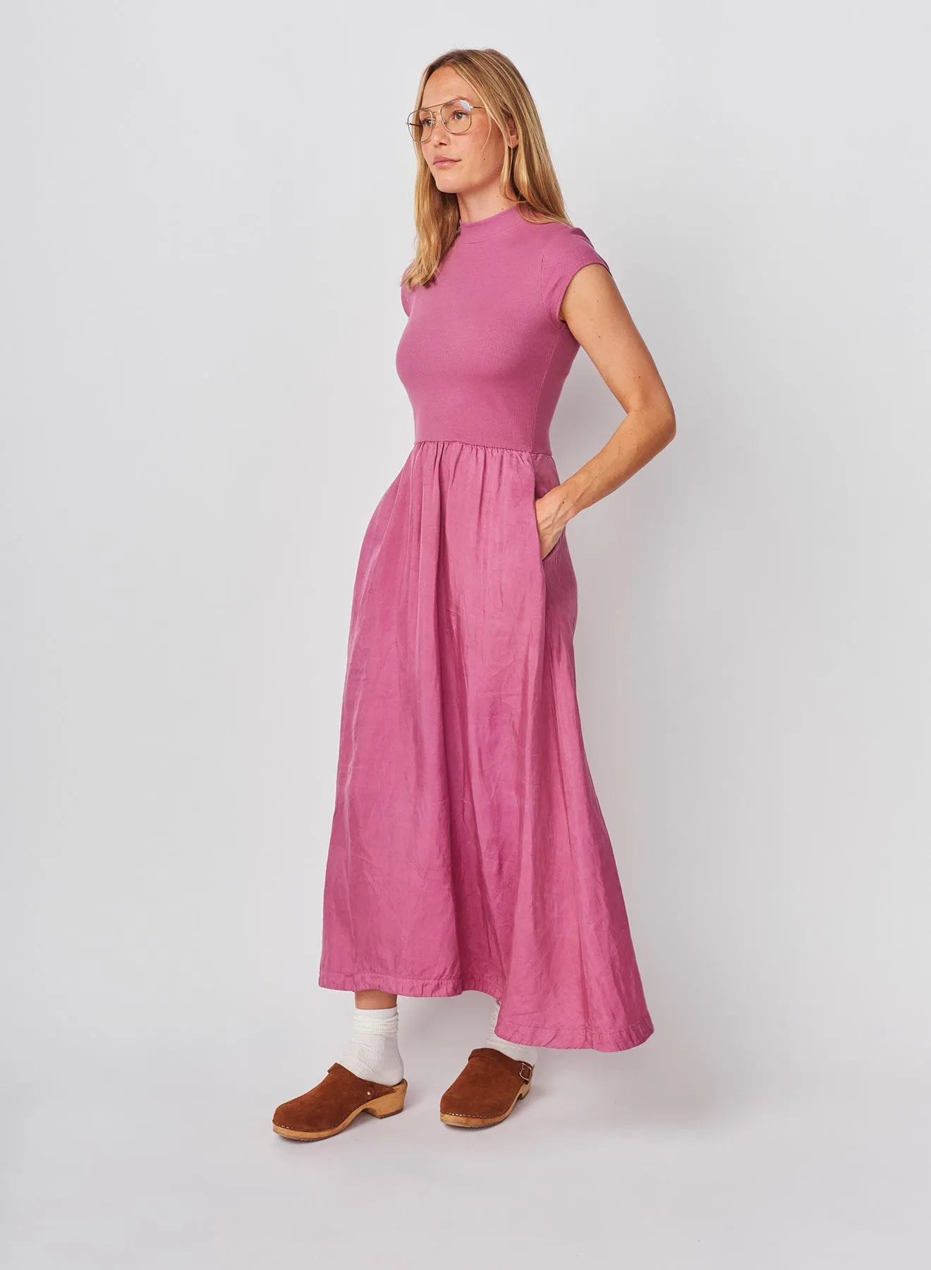 Sundry Cap Sleeve Mixed Rib / Cupro Dress in Mauve sold by Sundry product image thumbnail 2