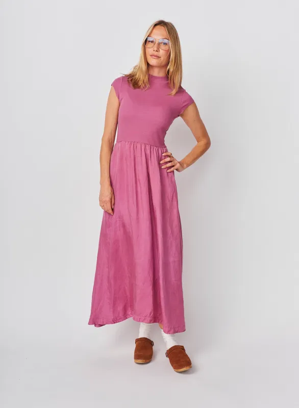 Sundry Cap Sleeve Mixed Rib / Cupro Dress in Mauve made by Sundry