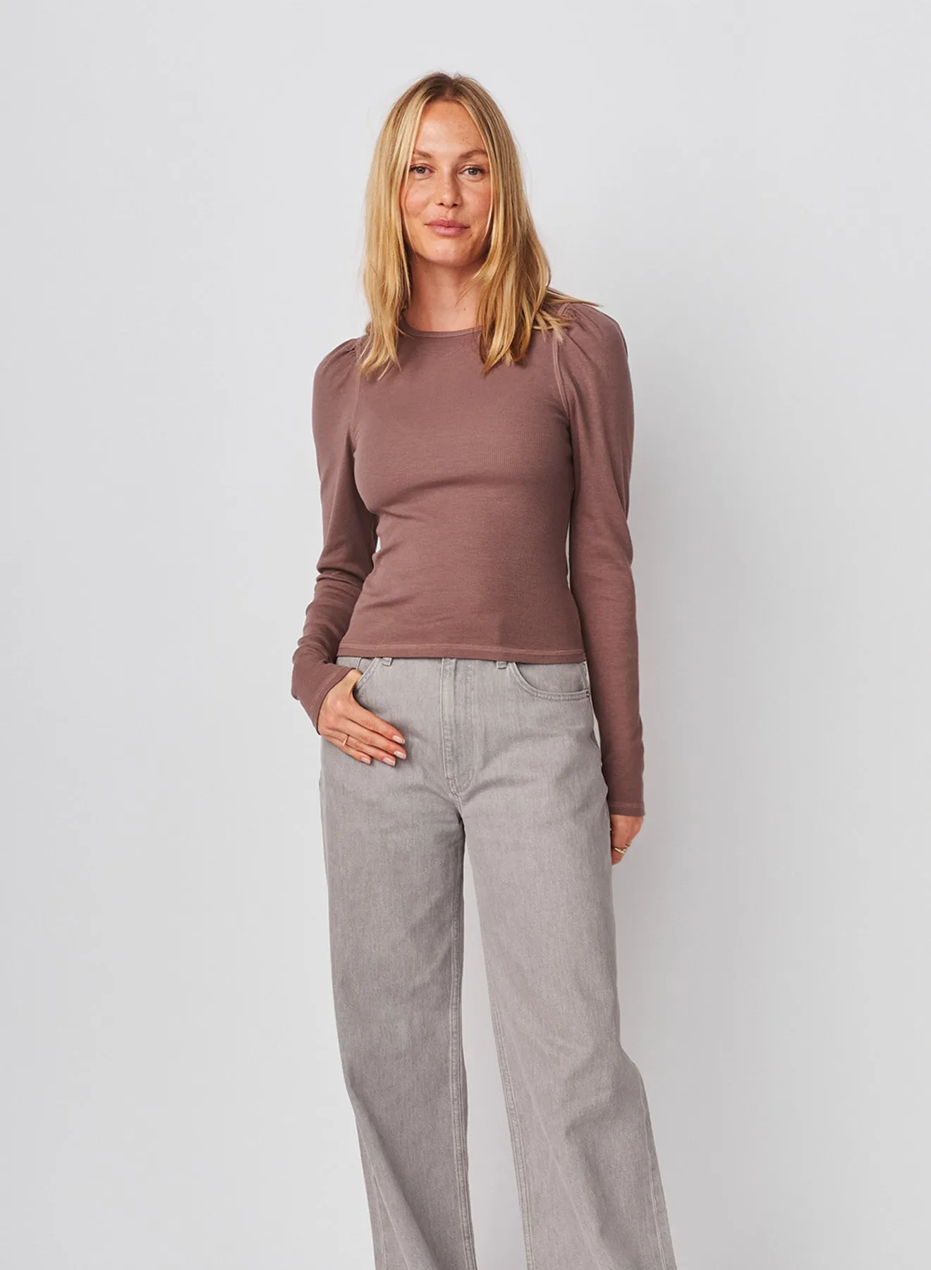 Sundry Puff Sleeve Top in Mushroom sold by Sundry product image thumbnail 2