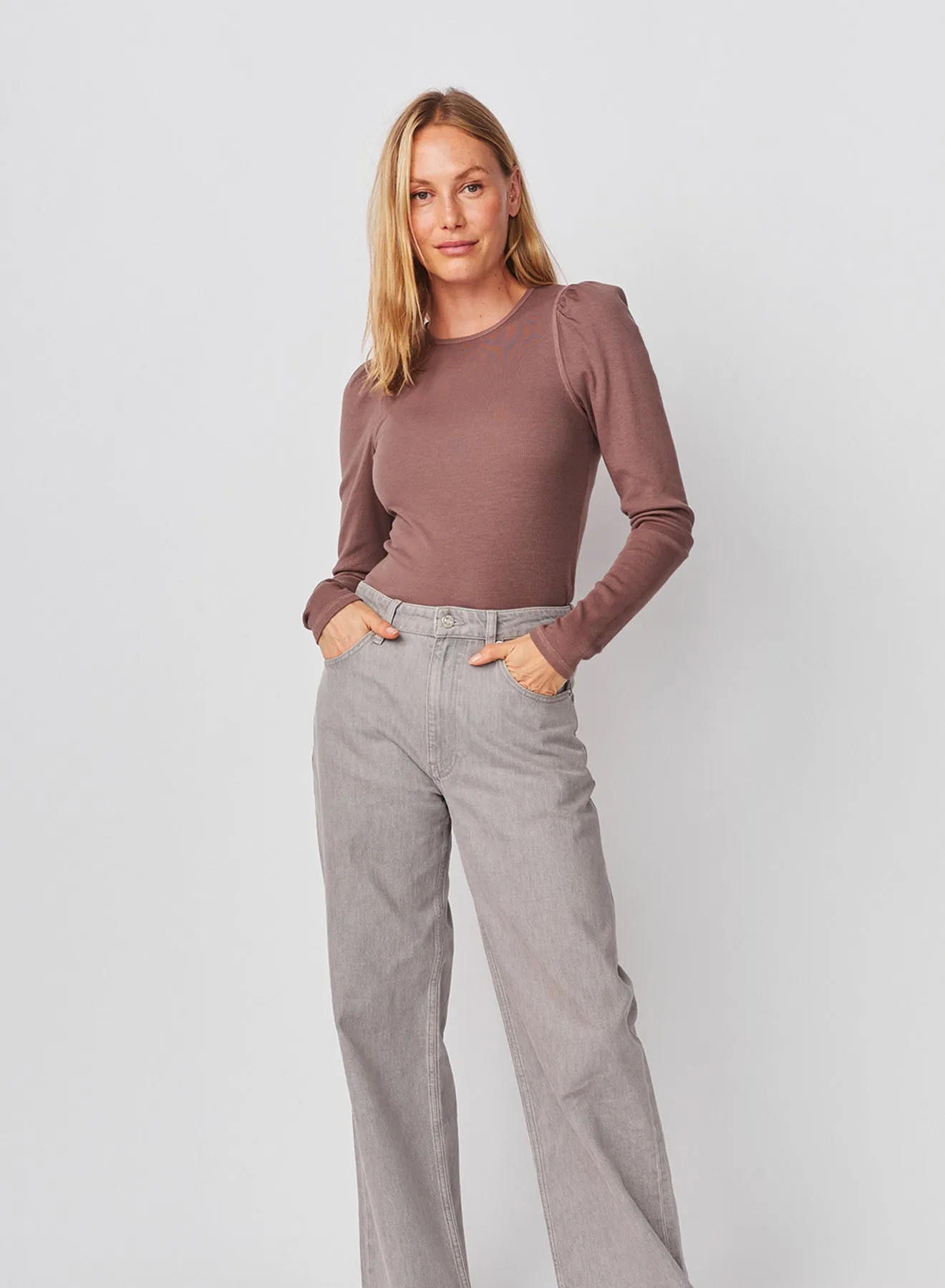 Sundry Puff Sleeve Top in Mushroom sold by Sundry product image thumbnail 3