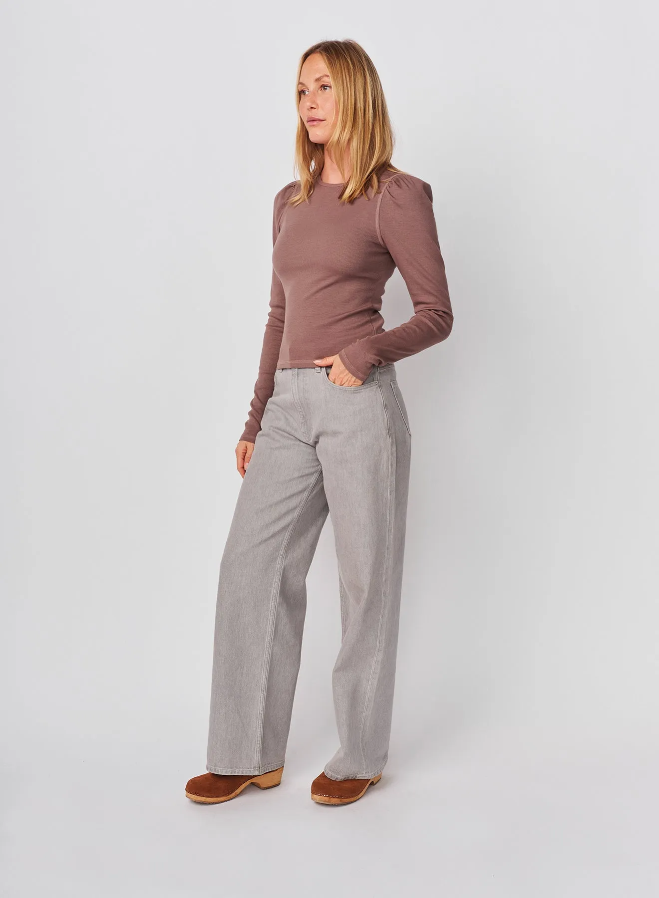 Sundry Puff Sleeve Top in Mushroom sold by Sundry