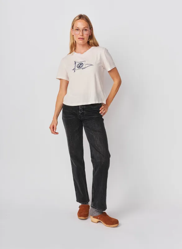 Sundry French Academy Short Sleeve Boxy Crew Tee in Oyster made by Sundry