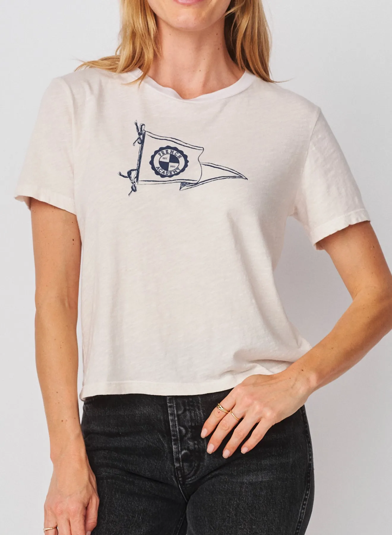 Sundry French Academy Short Sleeve Boxy Crew Tee in Oyster sold by Sundry product image thumbnail 3