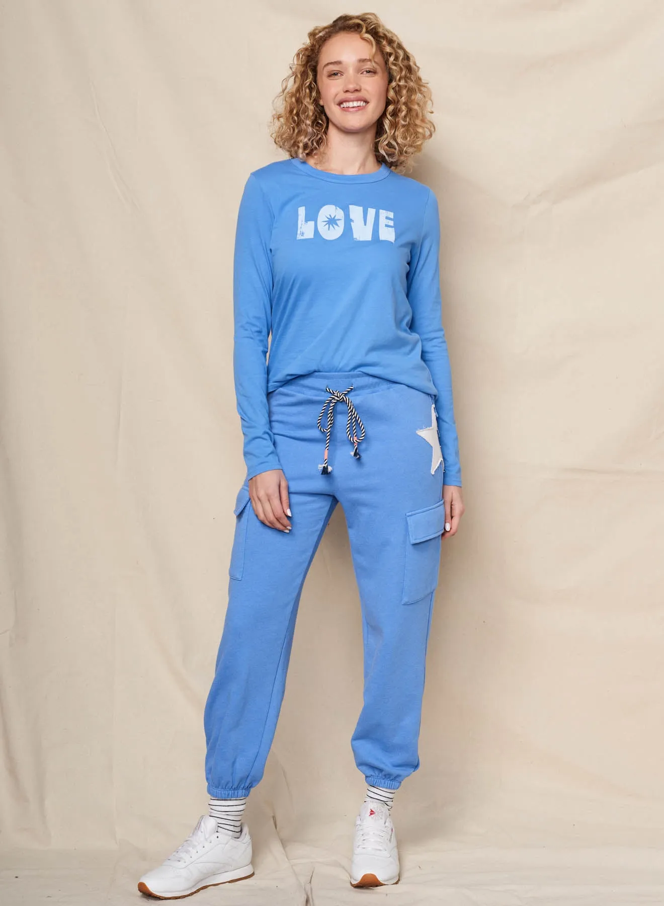 Sundry Love Long Sleeve Crew & Cargo Sweatpant in Lagoon Blue sold by Sundry product image thumbnail 2