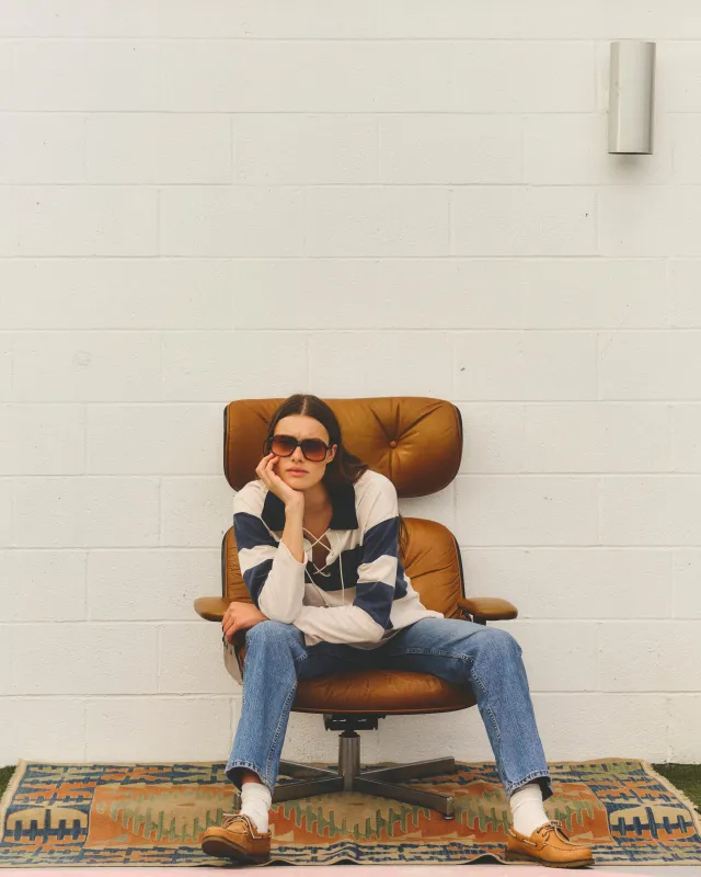 Sundry Rugby Stripe Tie Polo in Oyster / Navy made by Sundry