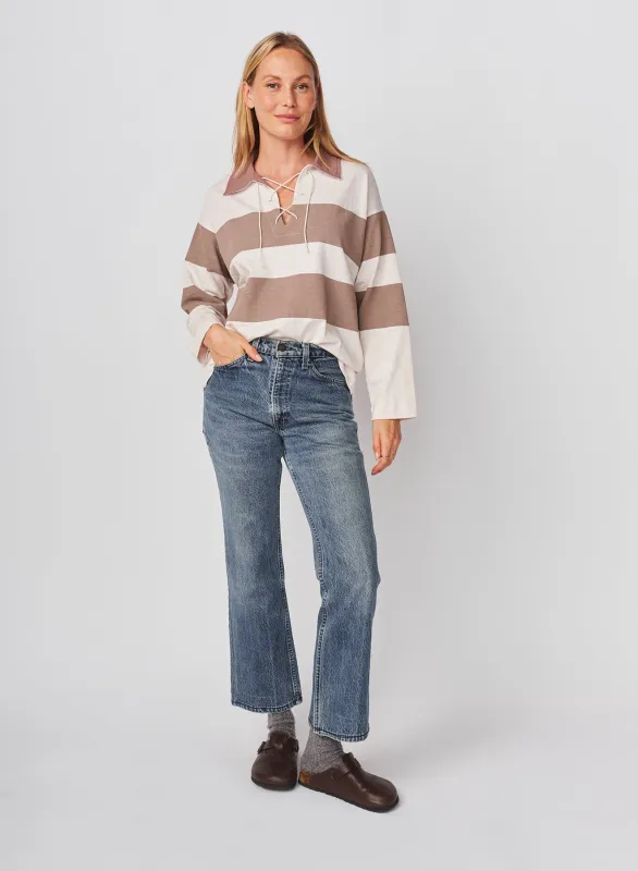 Sundry Rugby Stripe Tie Polo in Oyster / Mushroom made by Sundry