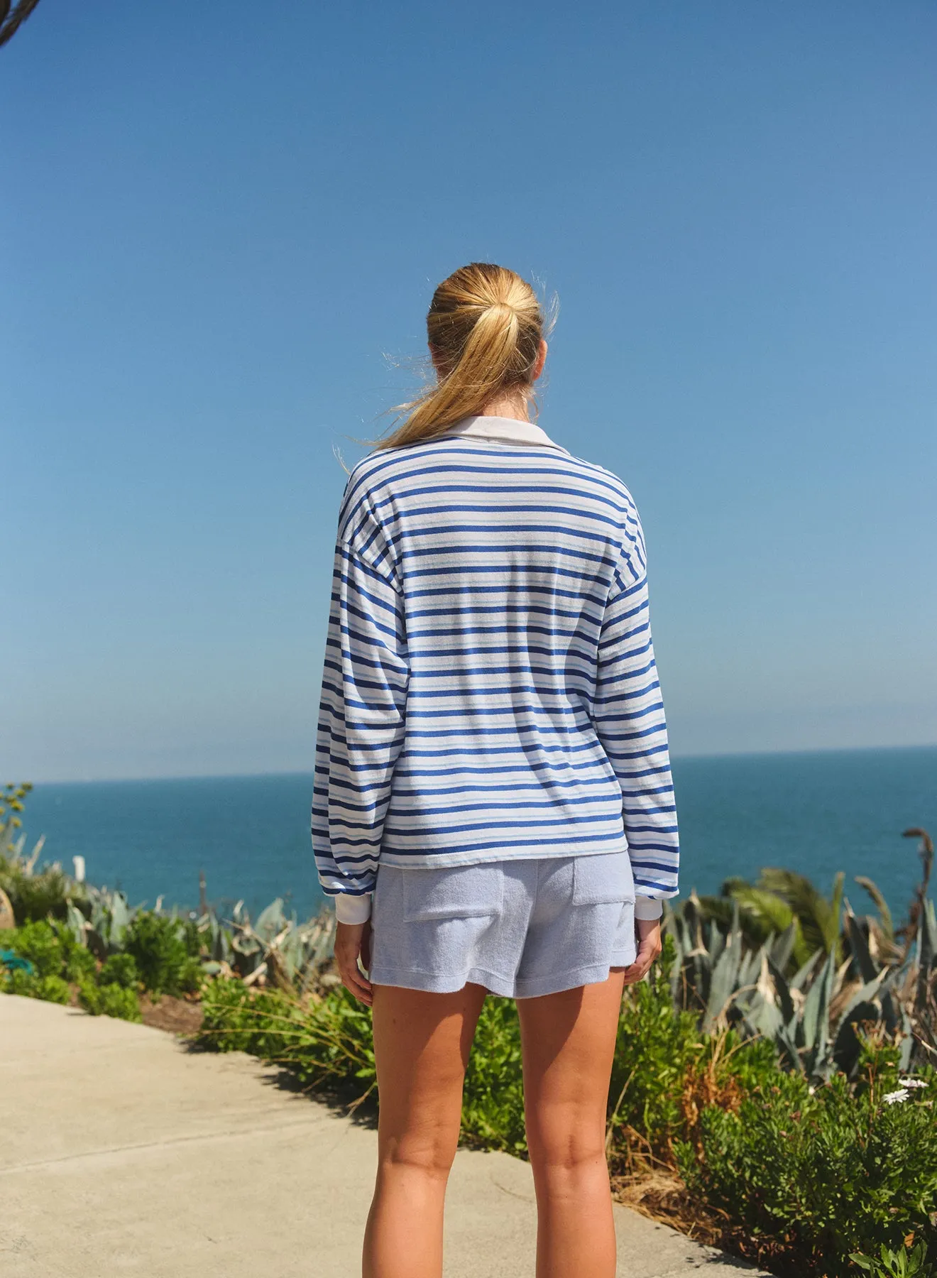 Sundry The 90's Polo Stripe Shirt in Optic White sold by Sundry product image thumbnail 3