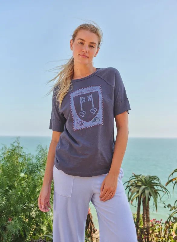 Sundry Republique Francaise Boyfriend Tee in Vintage Navy sold by Sundry