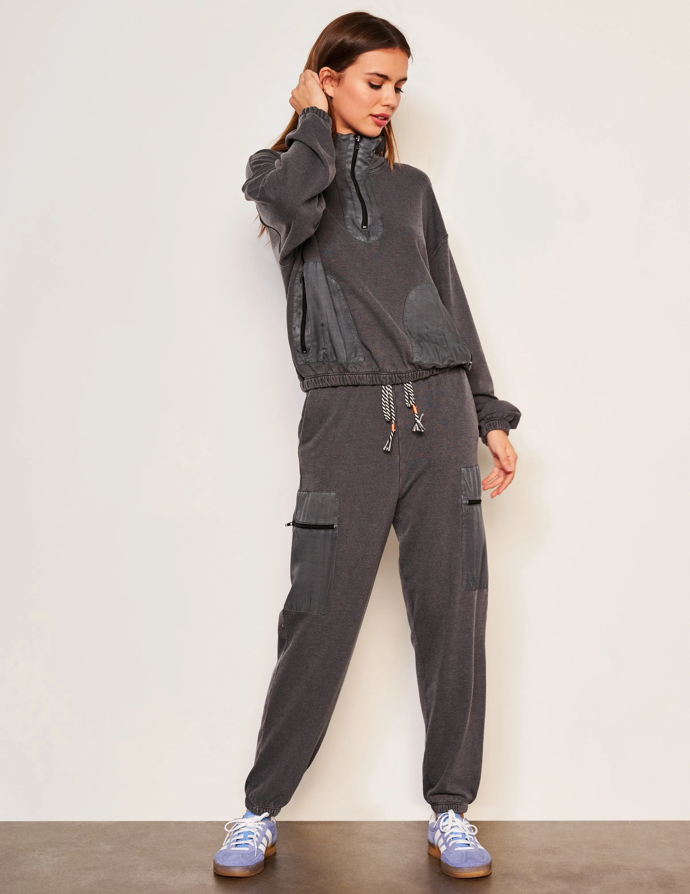 Sundry Mixed Media Half Zip Popover & Sundry Jogger Stripe Set in Washed Black sold by Sundry product image thumbnail 2