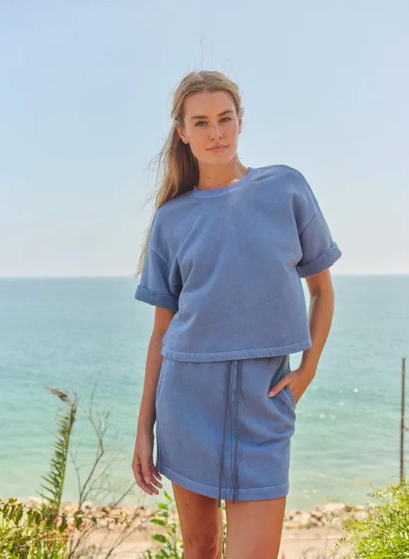 Sundry Roll Sleeve Vintage Terry Top in College Blue made by Sundry