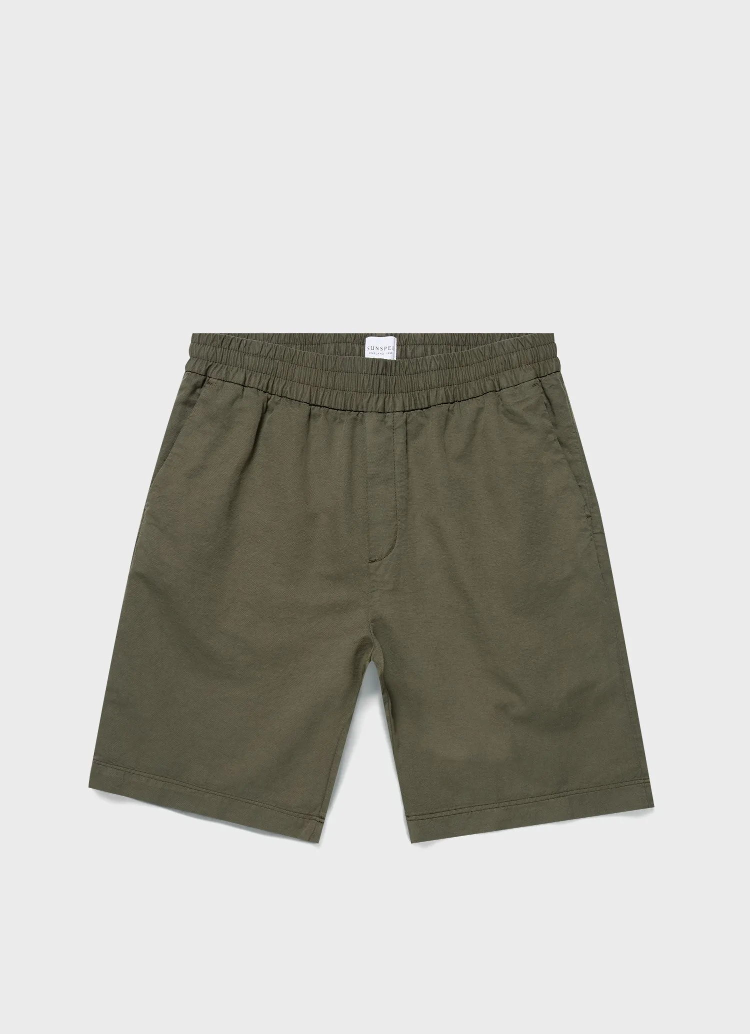 Men's Cotton Linen Drawstring Shorts in Khaki sold by Sunspel