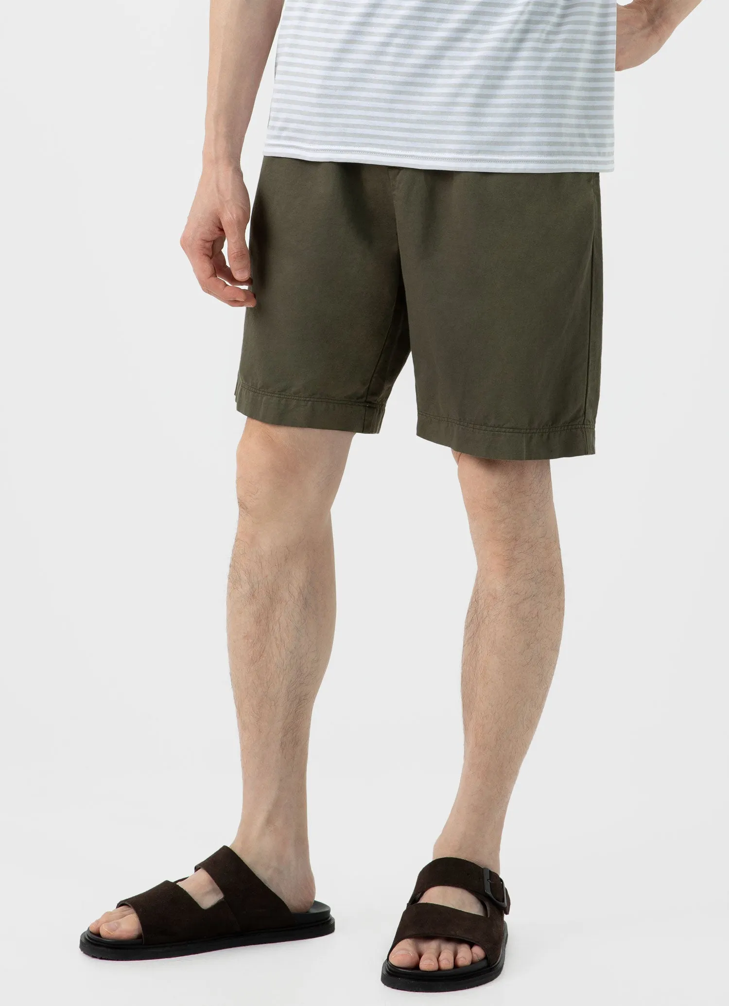 Men's Cotton Linen Drawstring Shorts in Khaki sold by Sunspel product image thumbnail 2