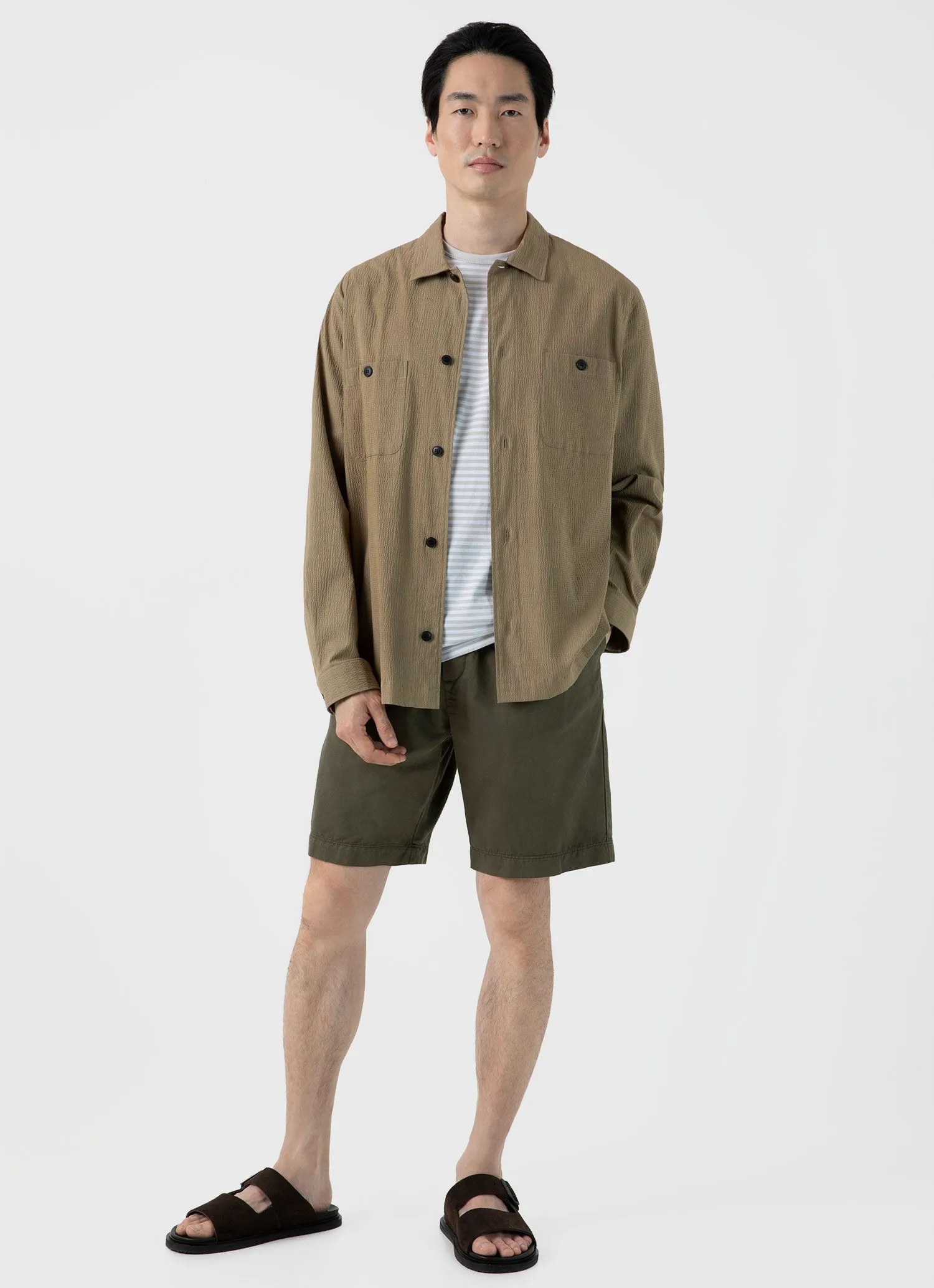 Men's Cotton Linen Drawstring Shorts in Khaki sold by Sunspel product image thumbnail 3