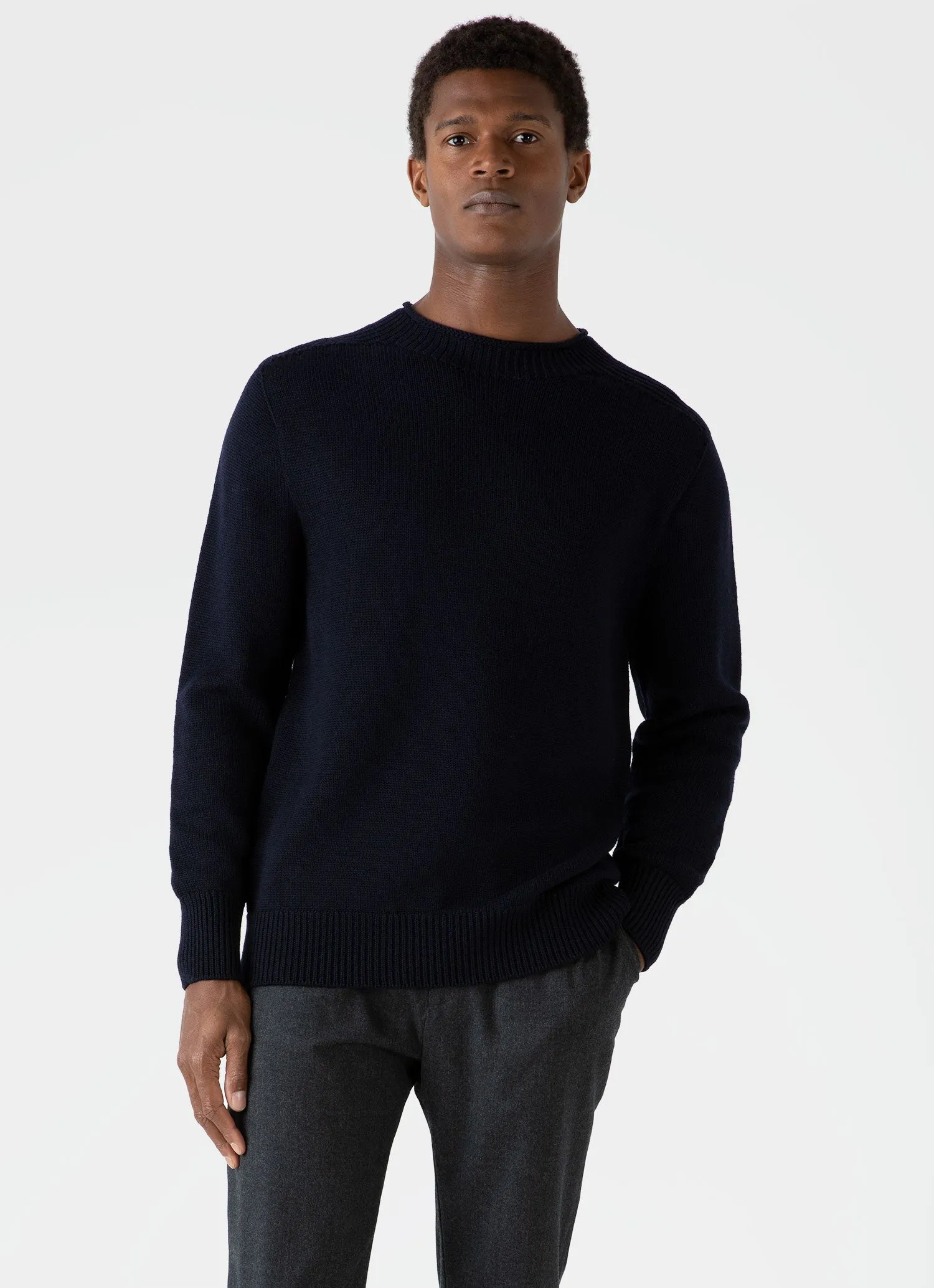 Men's English Merino Fisherman Jumper in Navy sold by Sunspel product image thumbnail 2