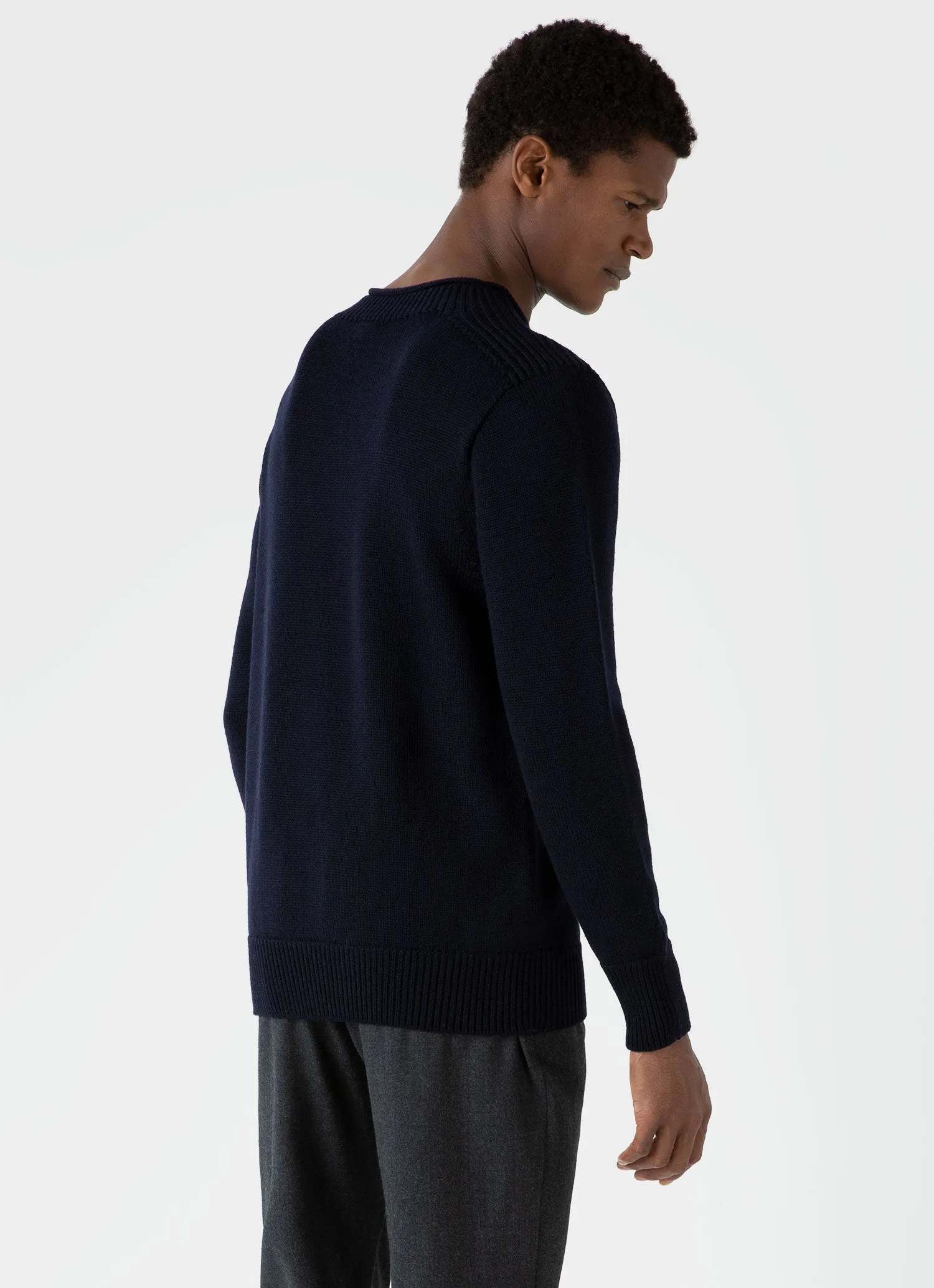 Men's English Merino Fisherman Jumper in Navy sold by Sunspel product image thumbnail 5