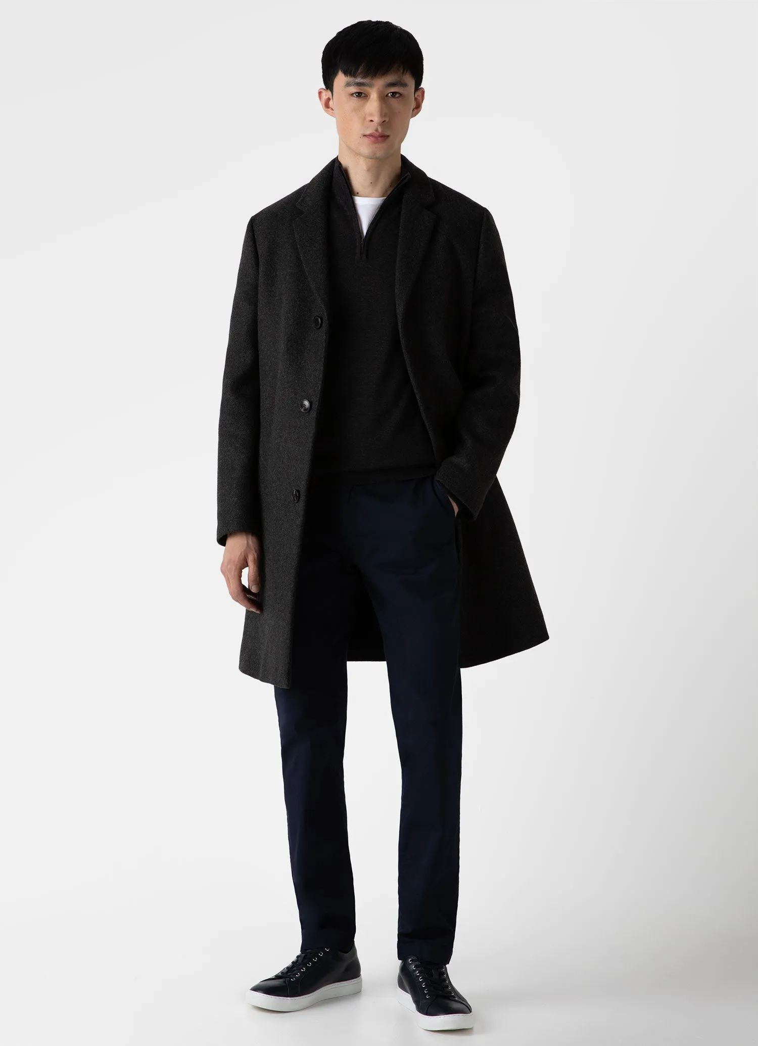 Men's Extra-Fine Merino Zip Neck in Charcoal Melange sold by Sunspel product image thumbnail 3