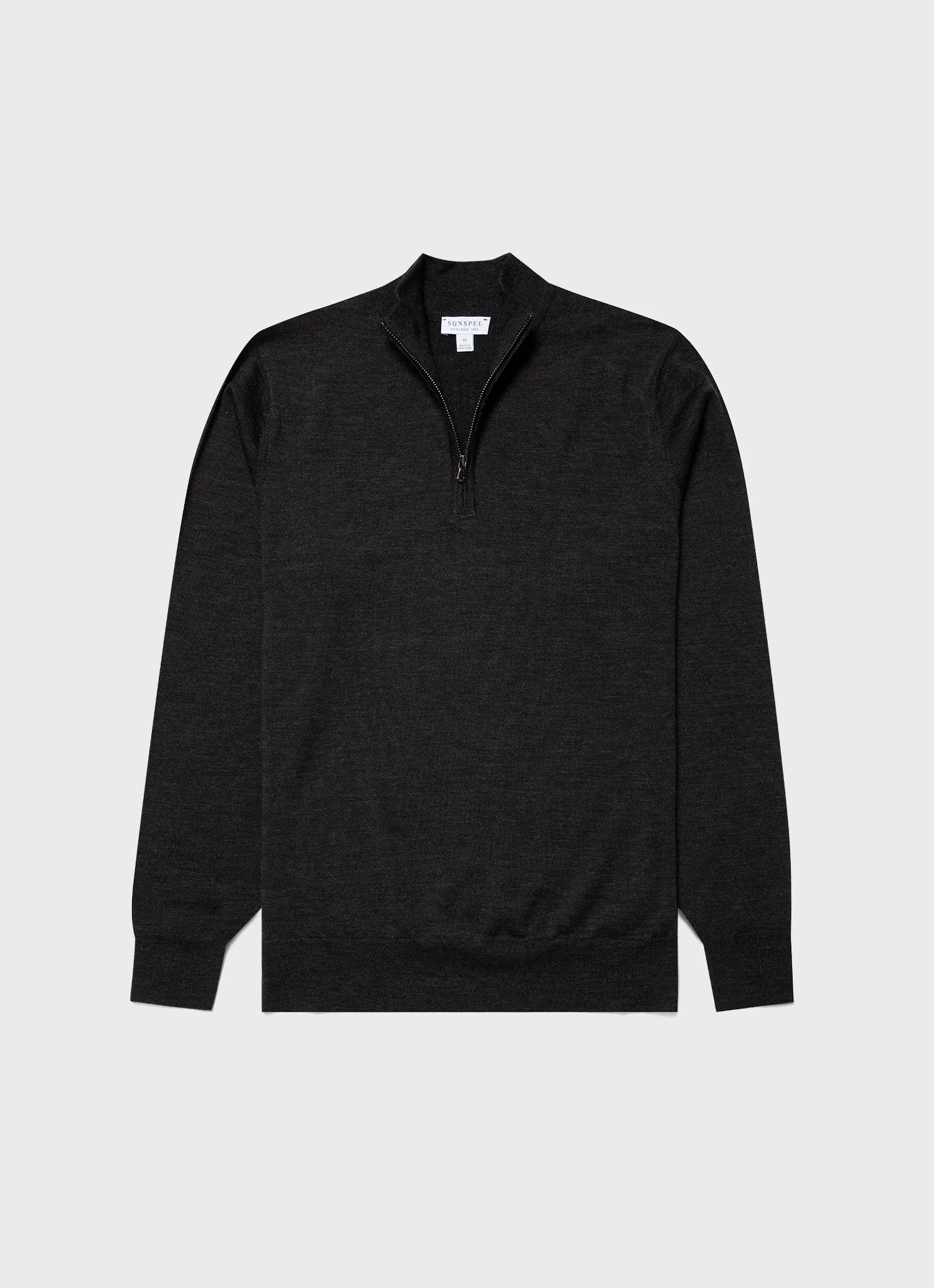 Men's Extra-Fine Merino Zip Neck in Charcoal Melange sold by Sunspel