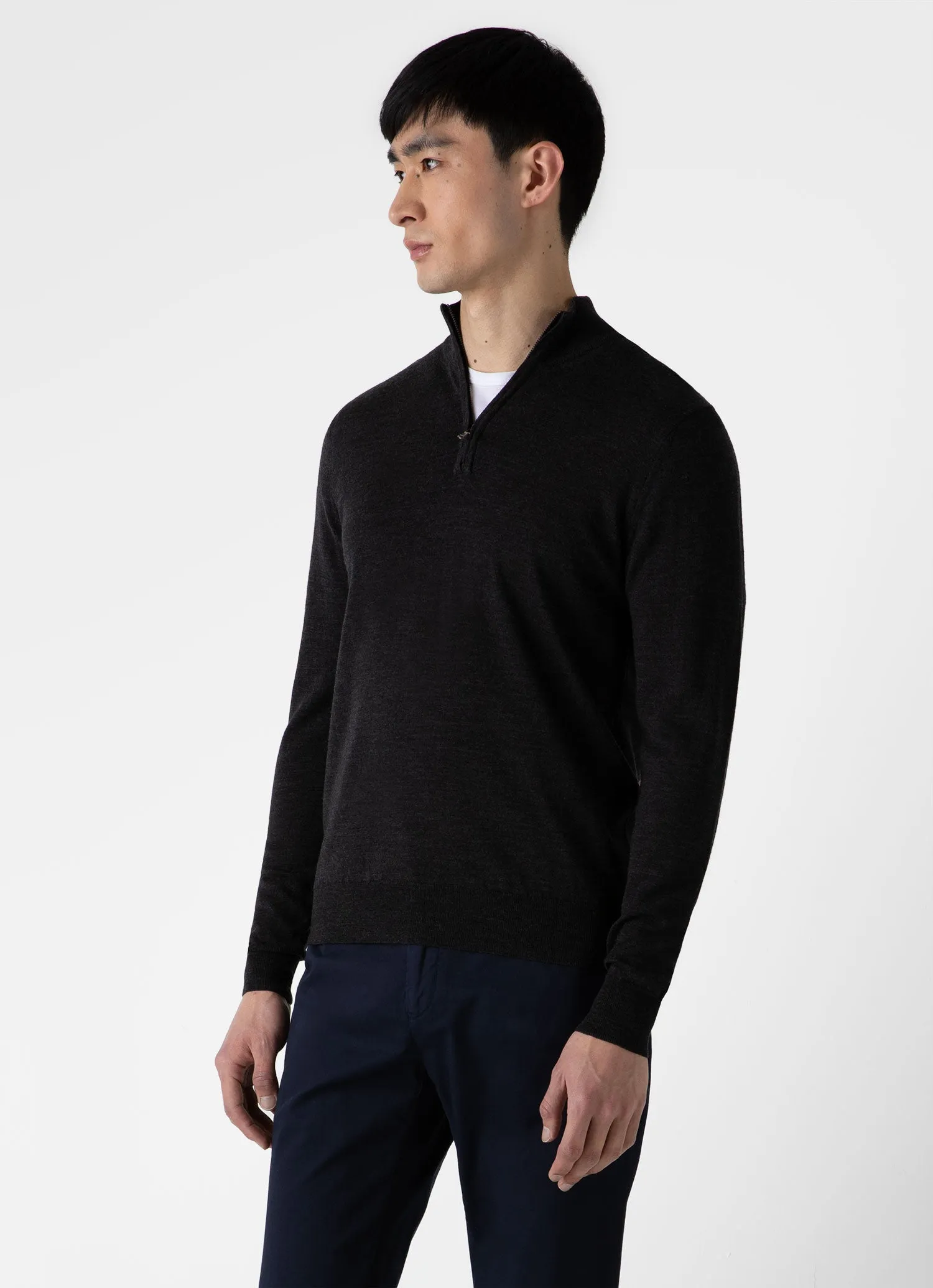 Men's Extra-Fine Merino Zip Neck in Charcoal Melange sold by Sunspel product image thumbnail 2