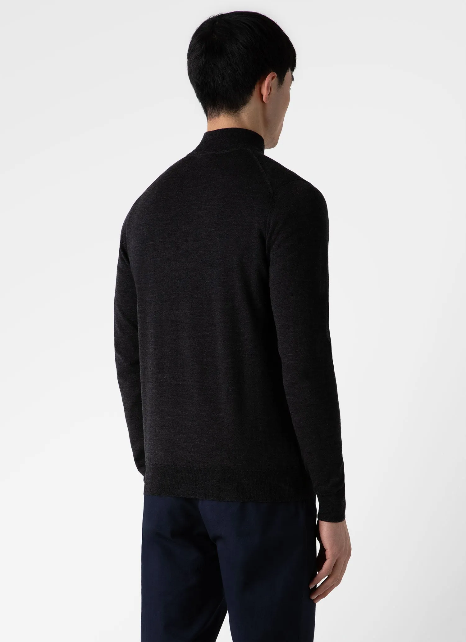 Men's Extra-Fine Merino Zip Neck in Charcoal Melange sold by Sunspel product image thumbnail 4