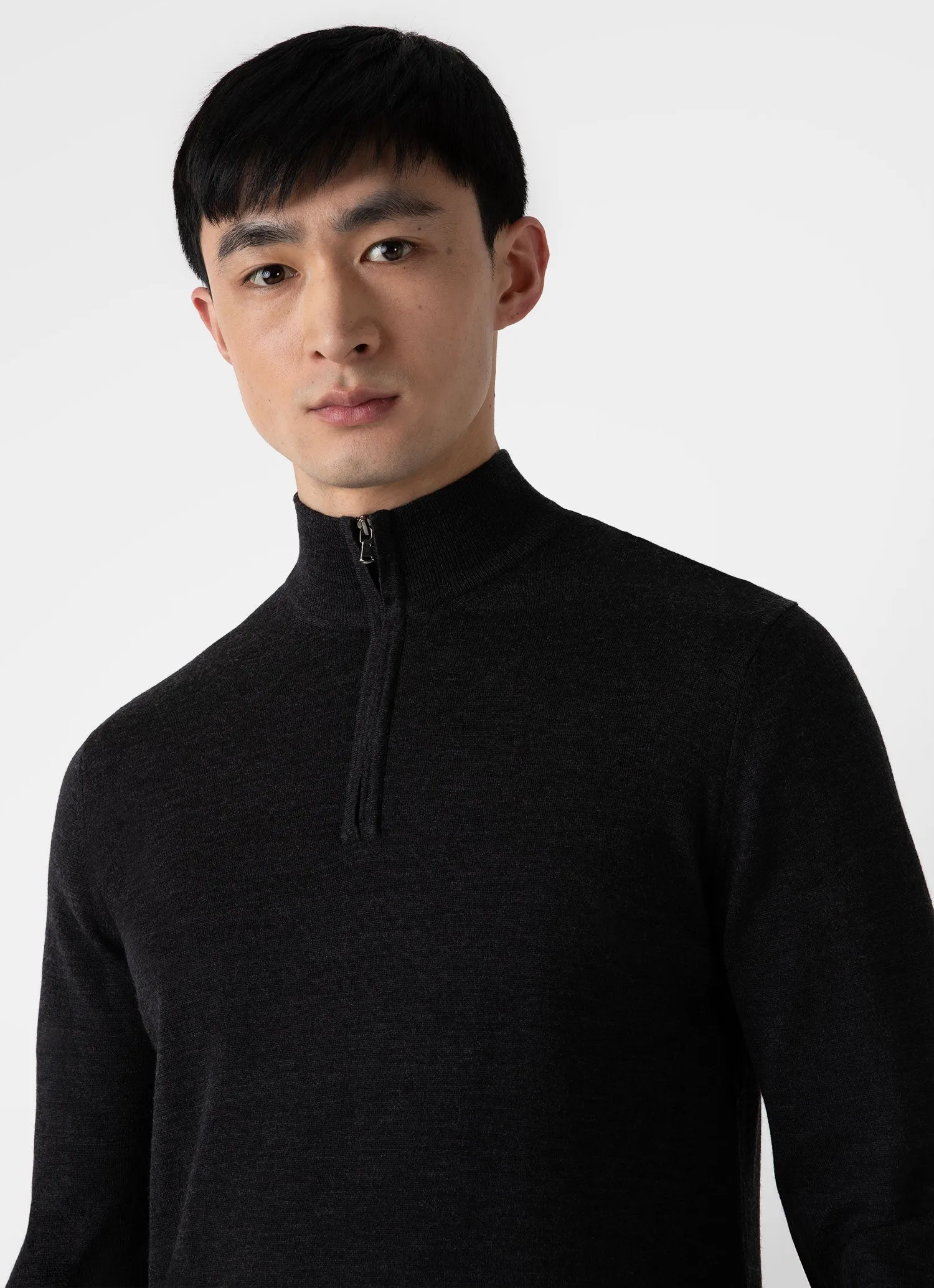 Men's Extra-Fine Merino Zip Neck in Charcoal Melange sold by Sunspel product image thumbnail 5