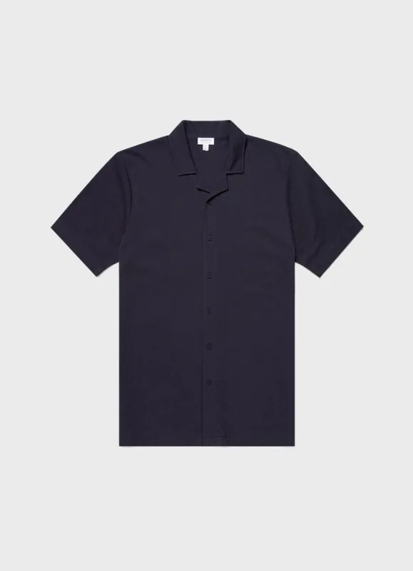 Men's Riviera Camp Collar Shirt in Navy sold by Sunspel
