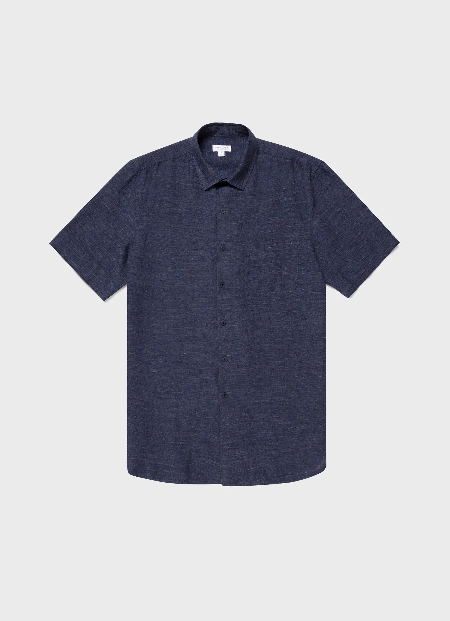 Men's Short Sleeve Linen Shirt in Navy Melange sold by Sunspel