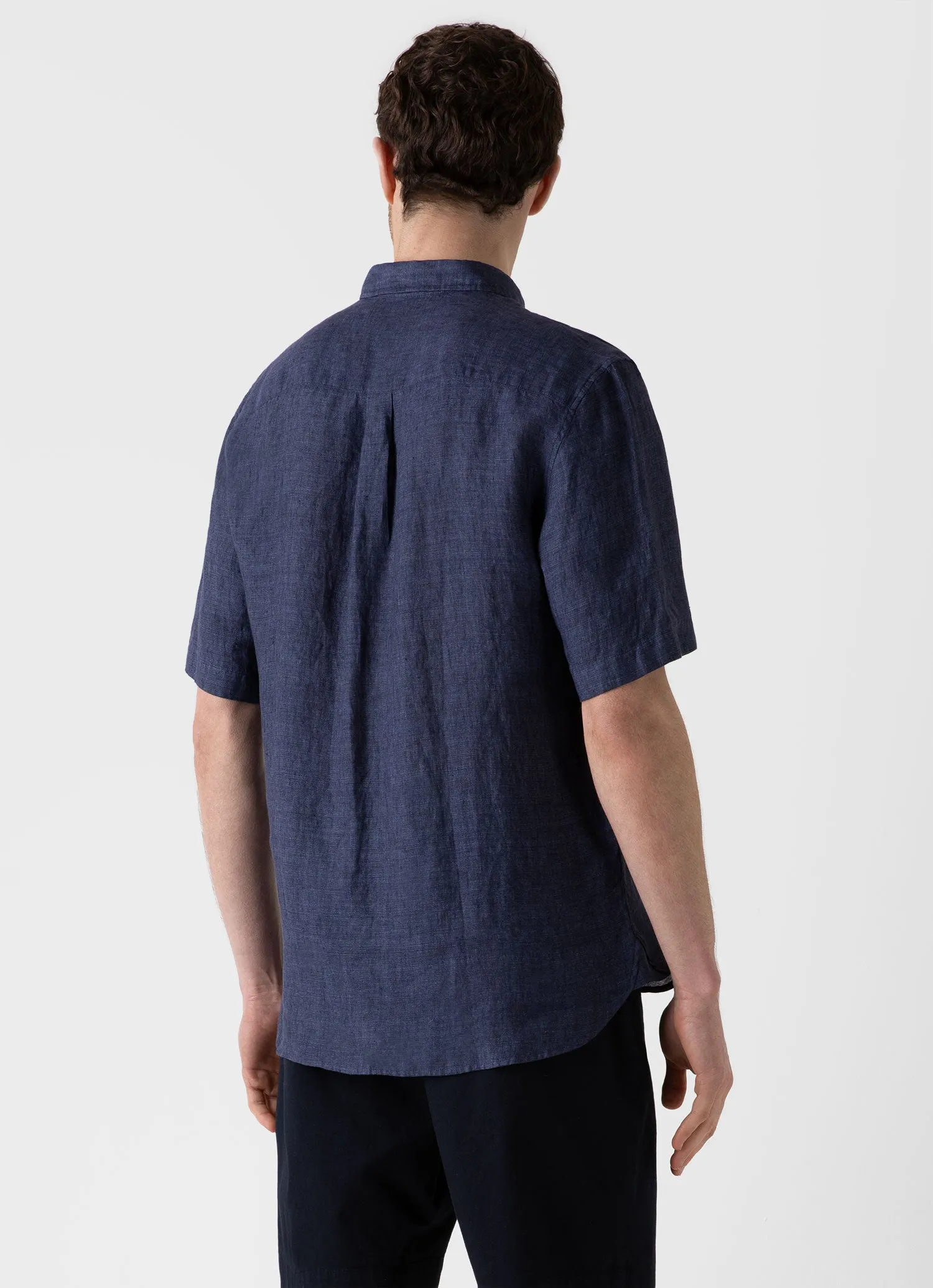 Men's Short Sleeve Linen Shirt in Navy Melange sold by Sunspel product image thumbnail 4