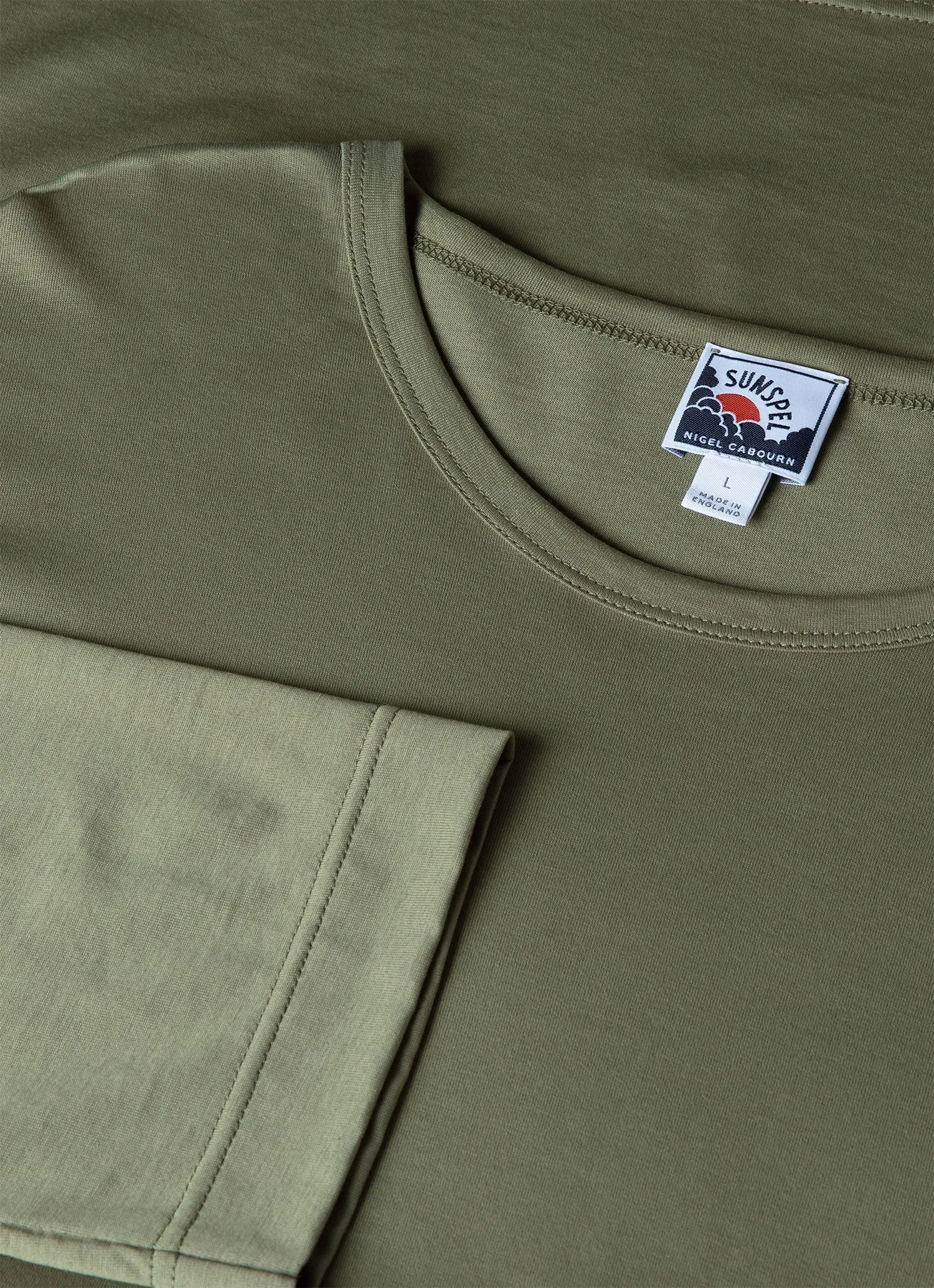 Men's Sunspel x Nigel Cabourn Long Sleeve T-shirt in Army Green sold by Sunspel product image thumbnail 4