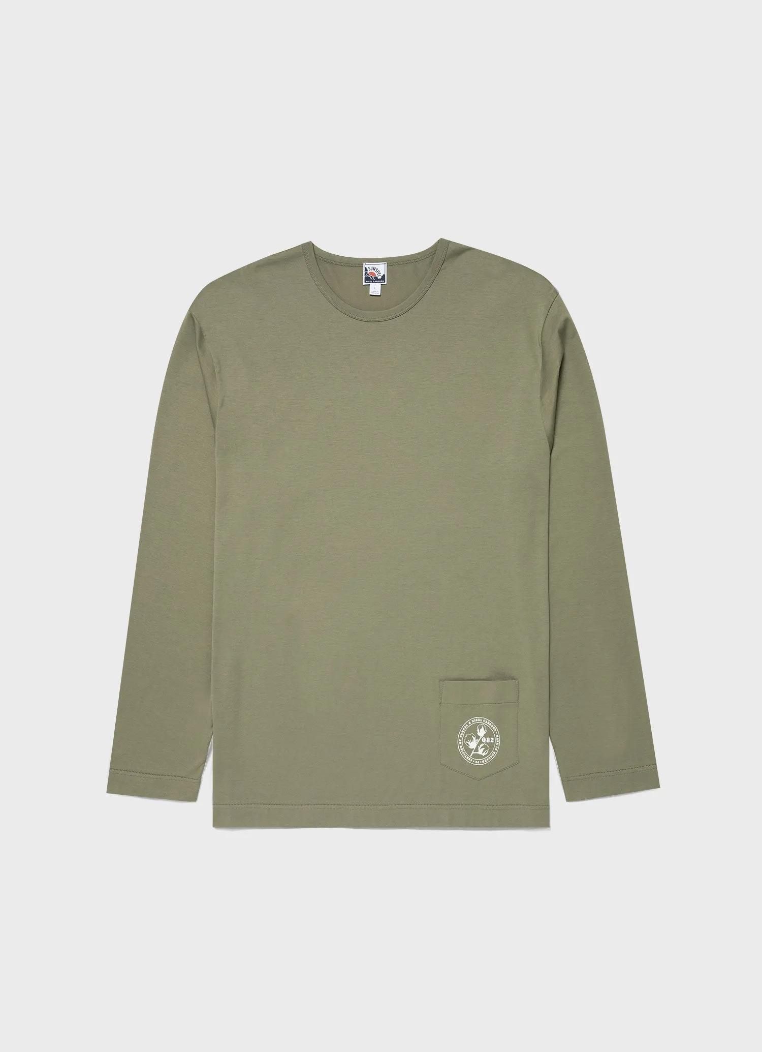 Men's Sunspel x Nigel Cabourn Long Sleeve T-shirt in Army Green sold by Sunspel