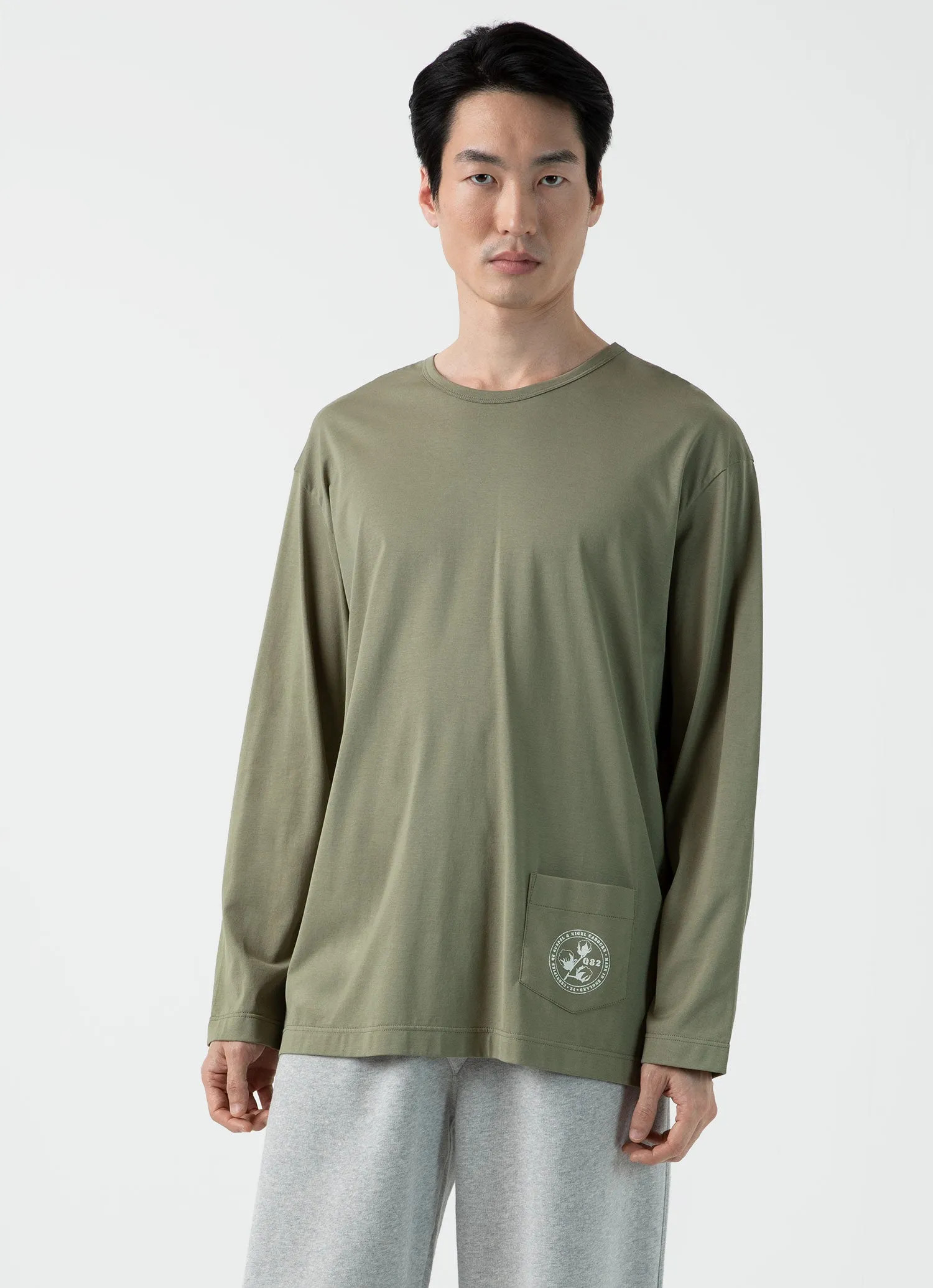 Men's Sunspel x Nigel Cabourn Long Sleeve T-shirt in Army Green sold by Sunspel product image thumbnail 2