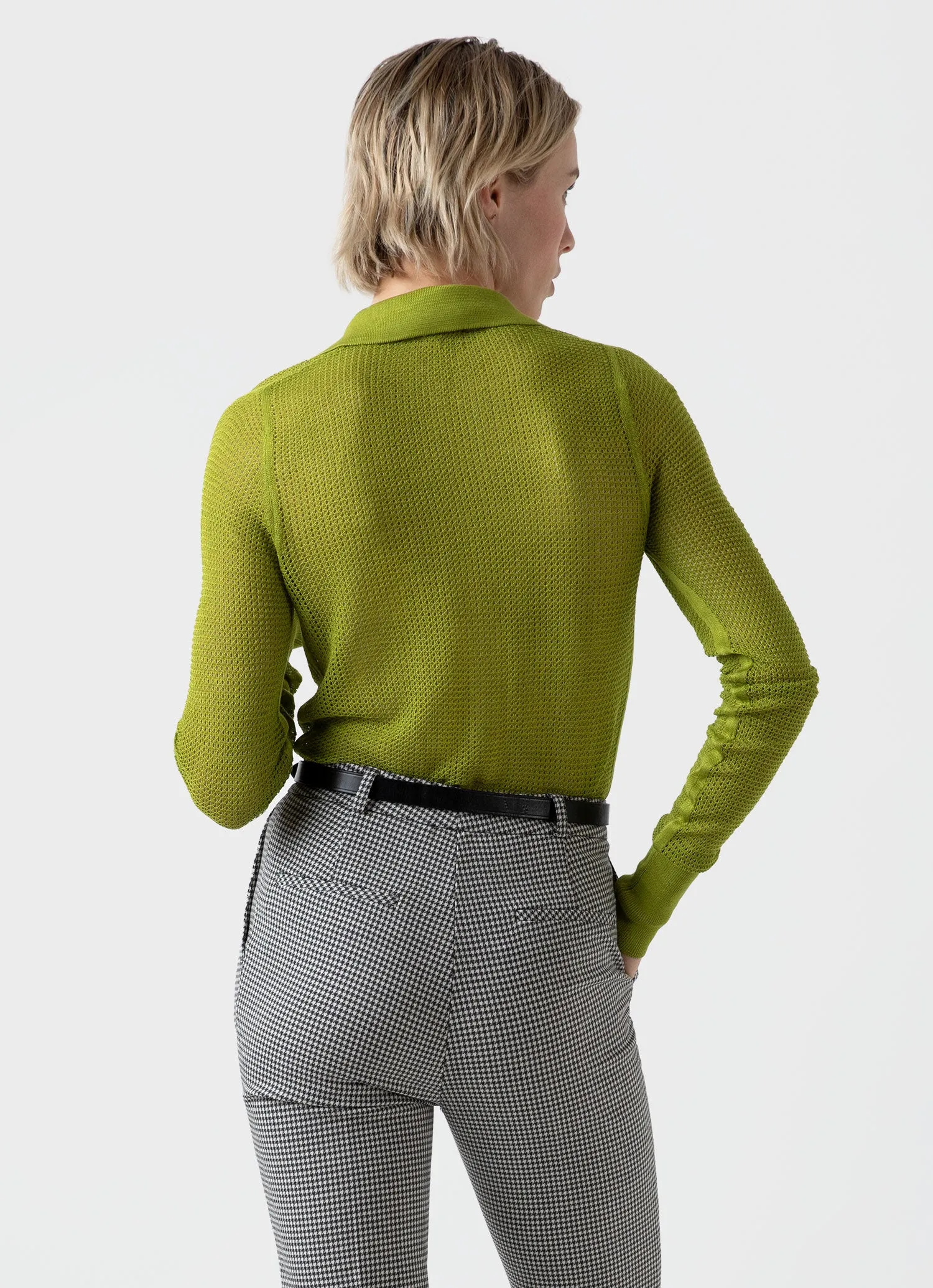 Women's Edie Campbell Open Knit Silk Polo in Apple sold by Sunspel product image thumbnail 3