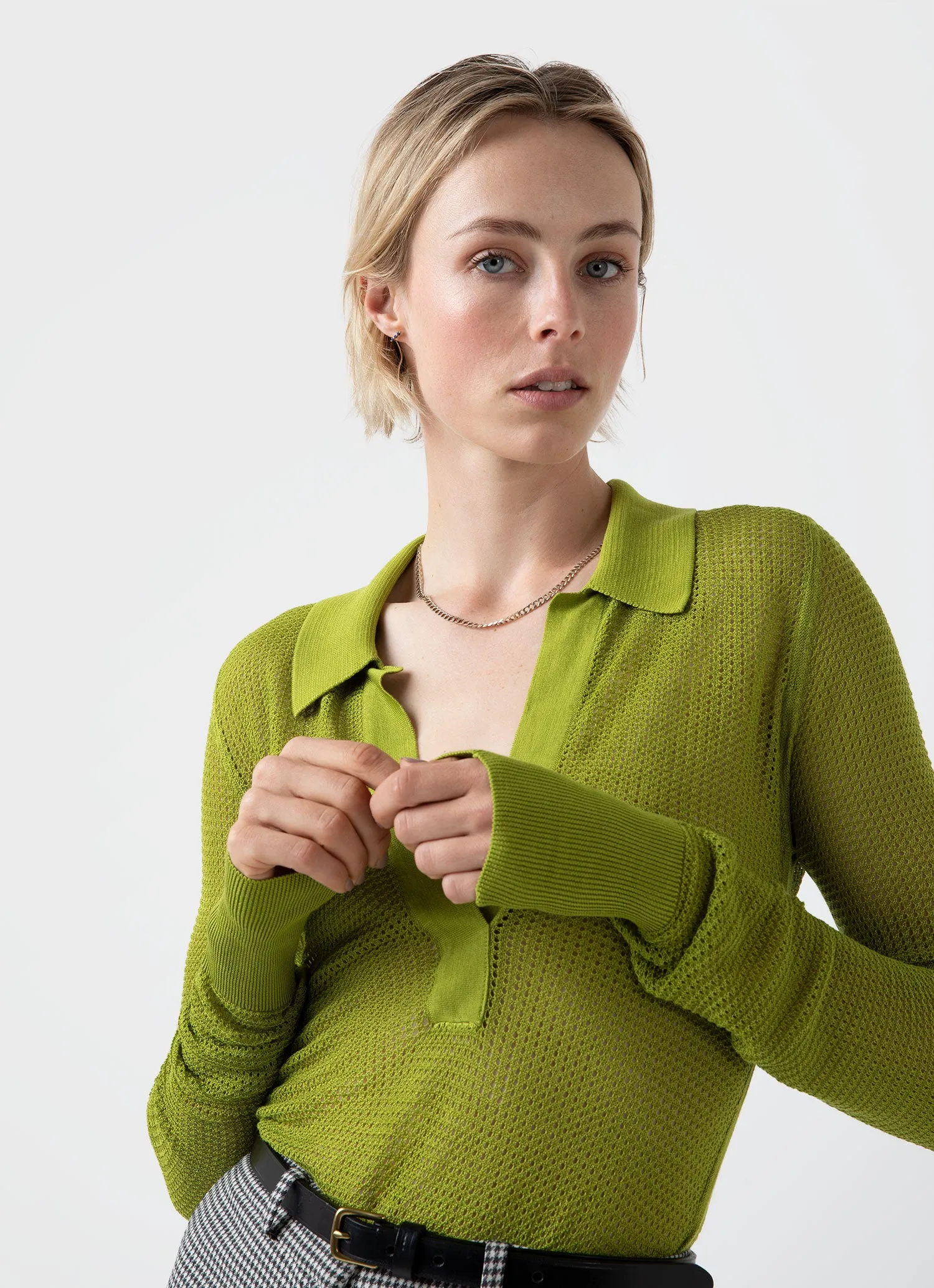 Women's Edie Campbell Open Knit Silk Polo in Apple sold by Sunspel product image thumbnail 2