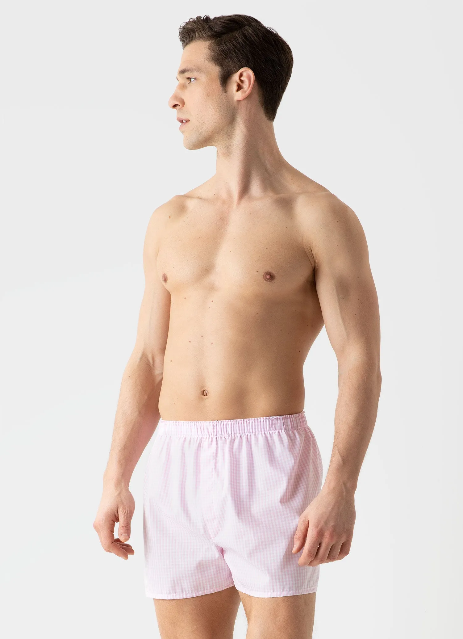 Men's Classic Boxer Shorts in Pink Gingham sold by Sunspel product image thumbnail 2