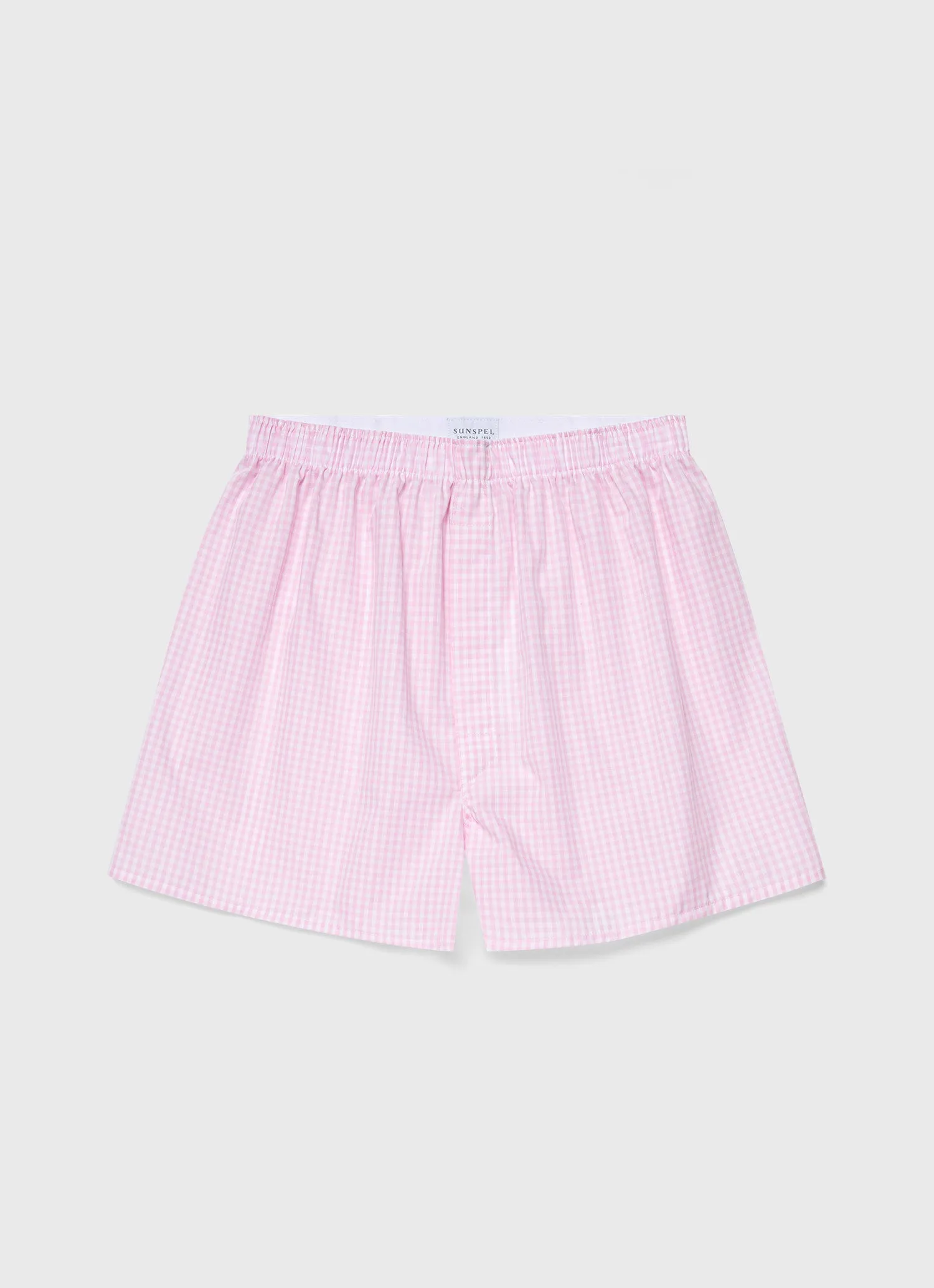 Men's Classic Boxer Shorts in Pink Gingham sold by Sunspel