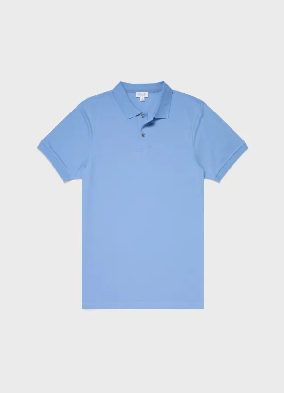 Men's Piqué Polo Shirt in Cool Blue sold by Sunspel