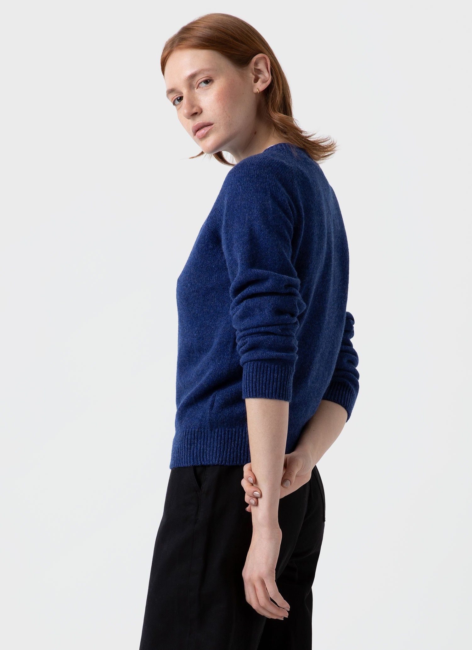 Women's Lambswool Crew Neck Jumper in Space Blue sold by Sunspel product image thumbnail 4
