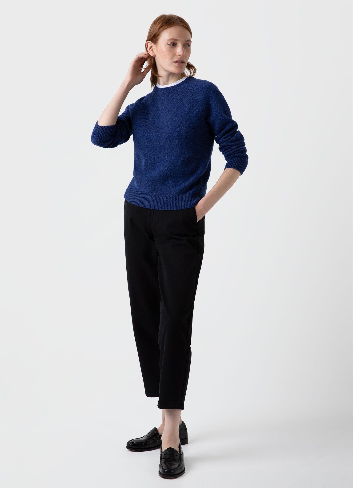 Women's Lambswool Crew Neck Jumper in Space Blue sold by Sunspel