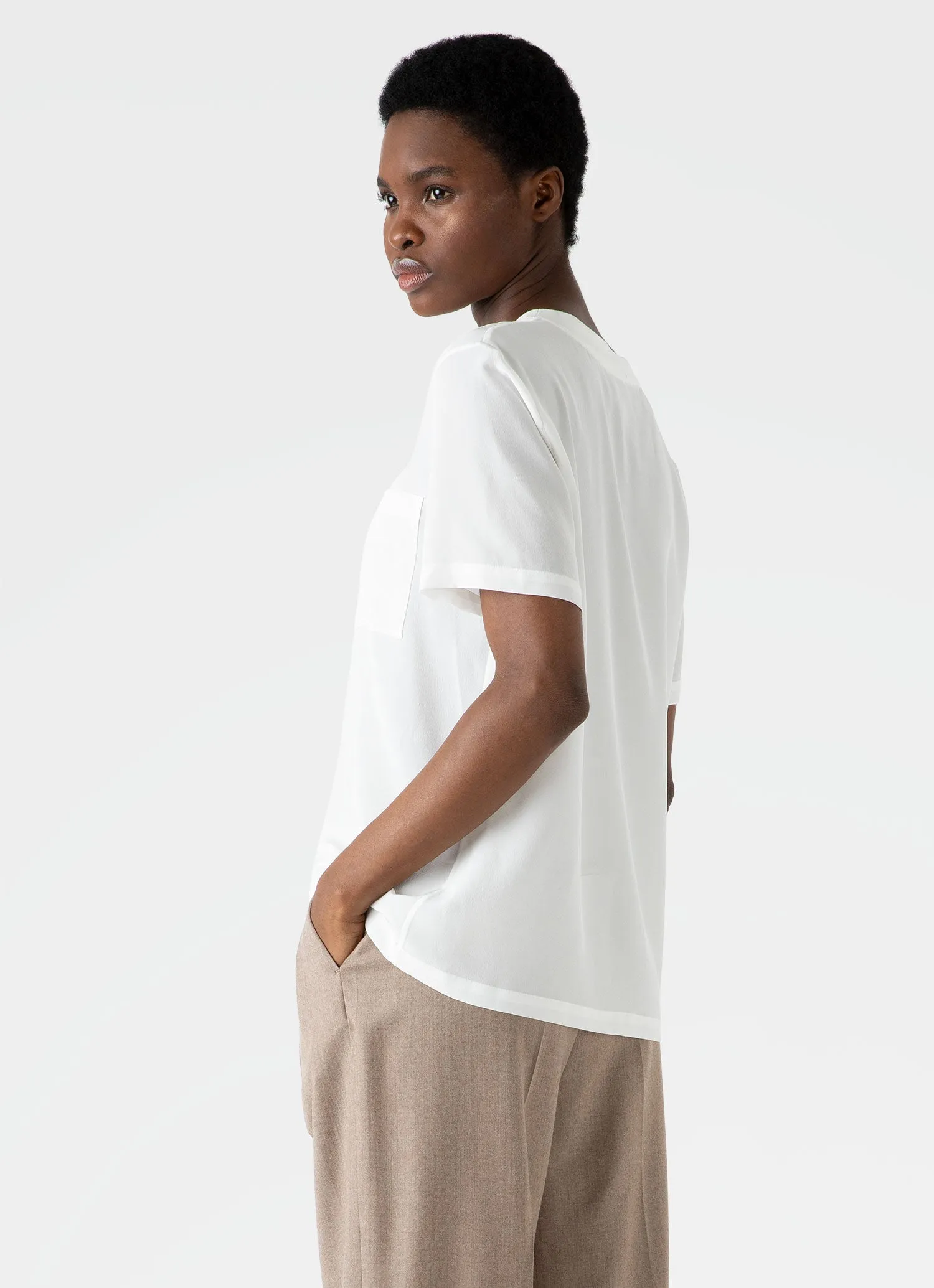 Women's Woven Silk T-shirt in Ecru sold by Sunspel product image thumbnail 4