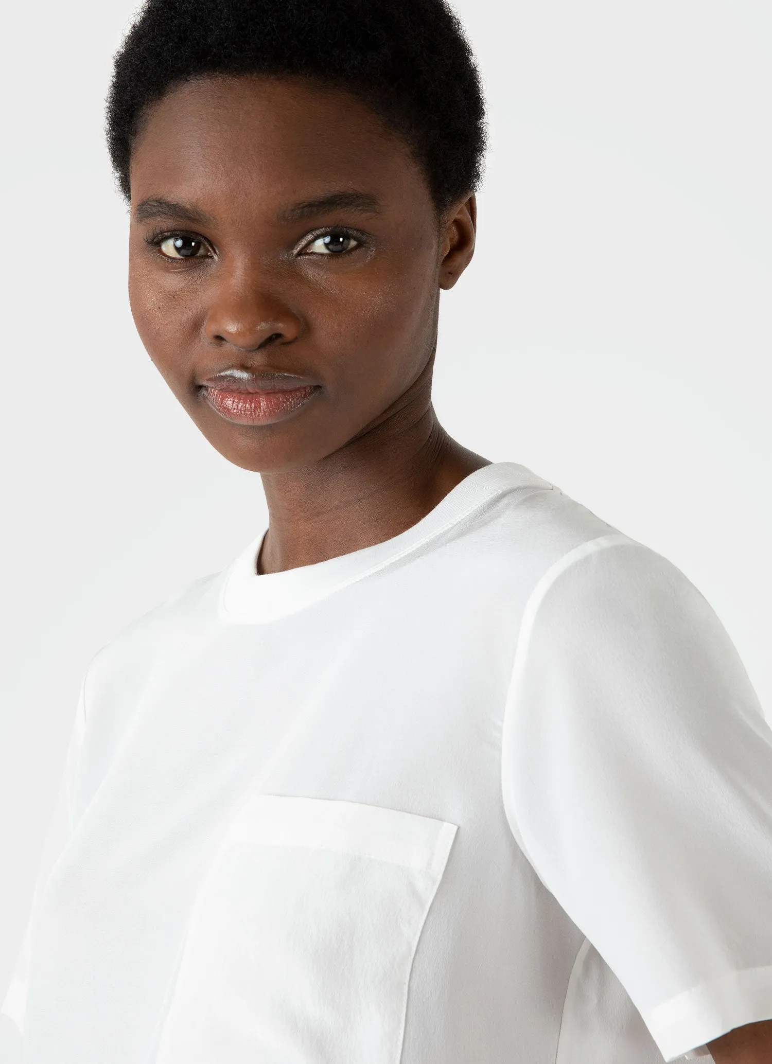 Women's Woven Silk T-shirt in Ecru sold by Sunspel product image thumbnail 3