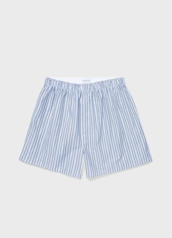 Men's Classic Boxer Shorts in Blue Stripe sold by Sunspel