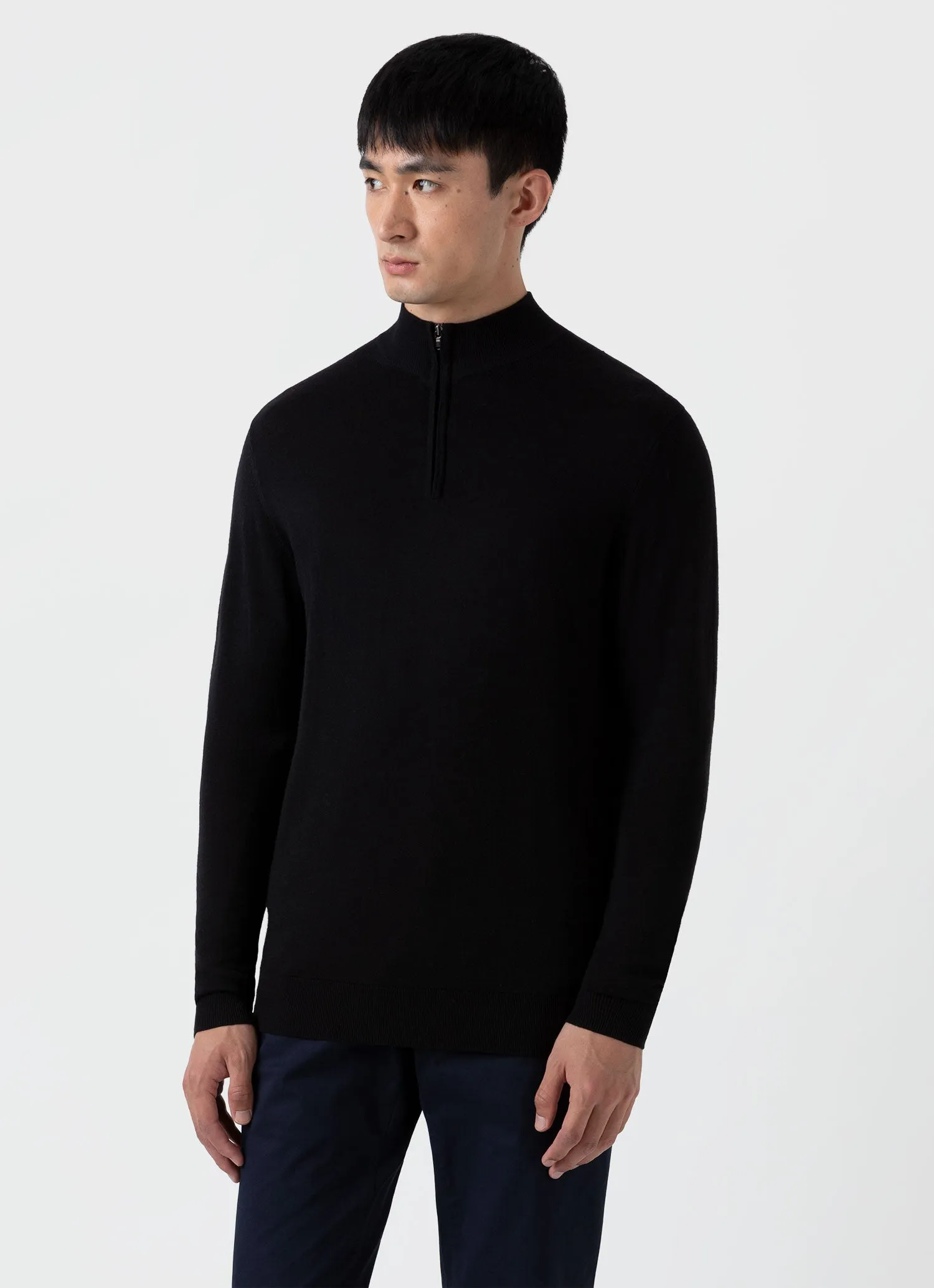 Men's Extra-Fine Merino Zip Neck in Black sold by Sunspel product image thumbnail 2
