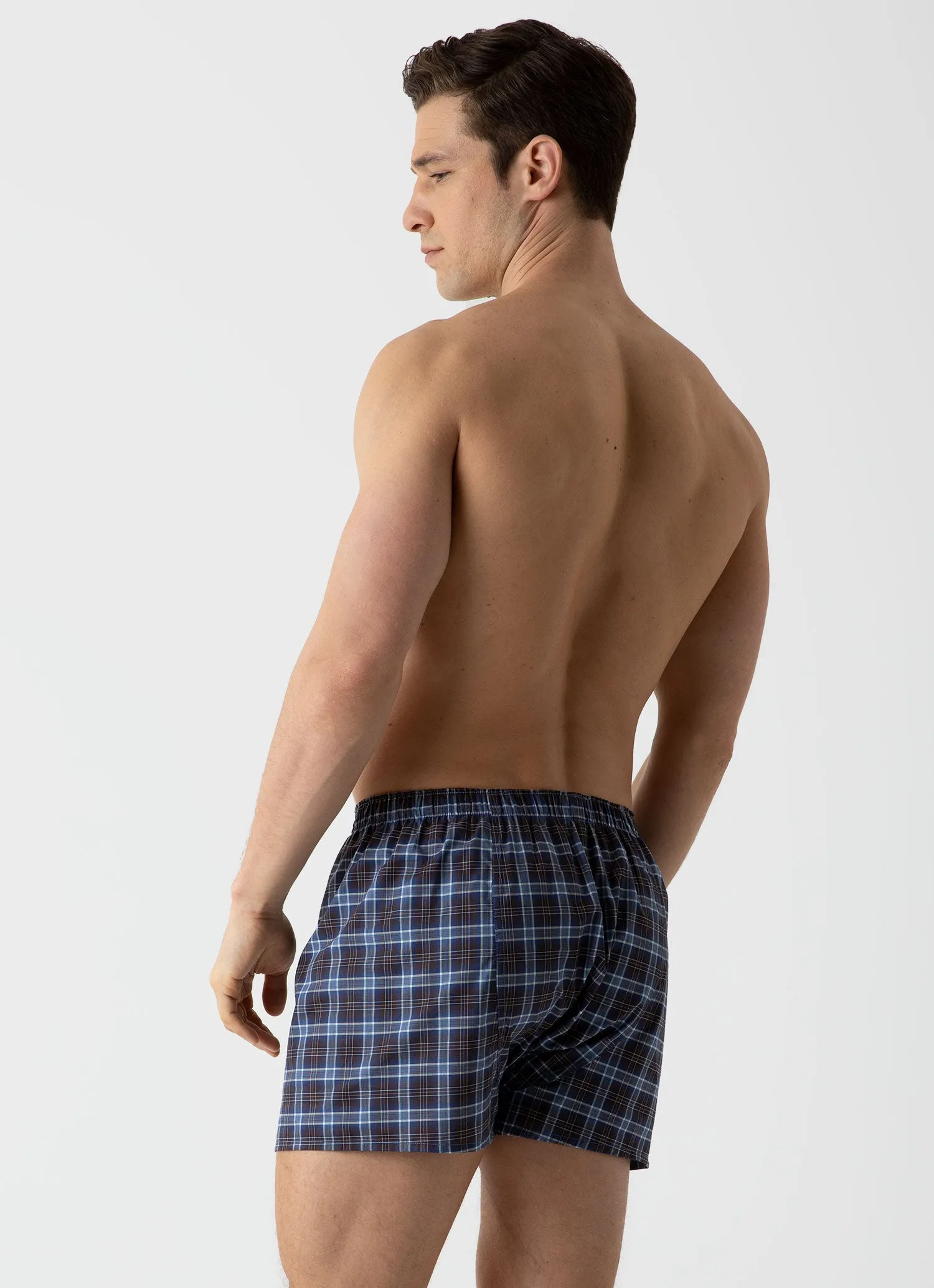 Men's Classic Boxer Shorts in Navy Check sold by Sunspel product image thumbnail 3