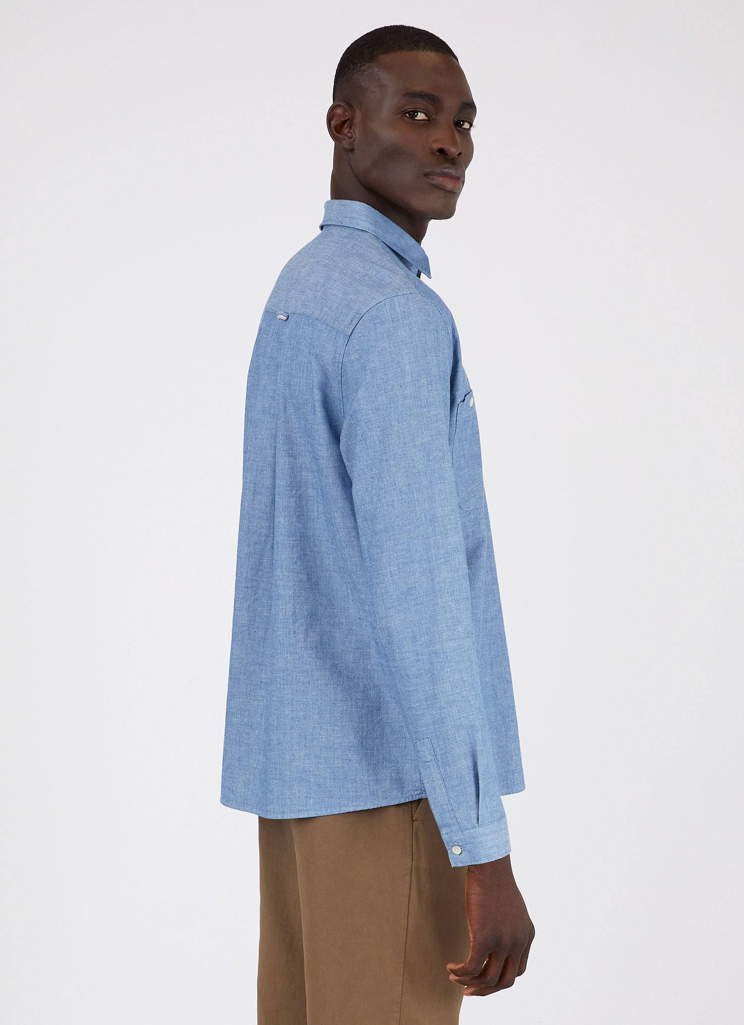 Men's Selvedge Chambray Overshirt in Light Blue Chambray sold by Sunspel product image thumbnail 4