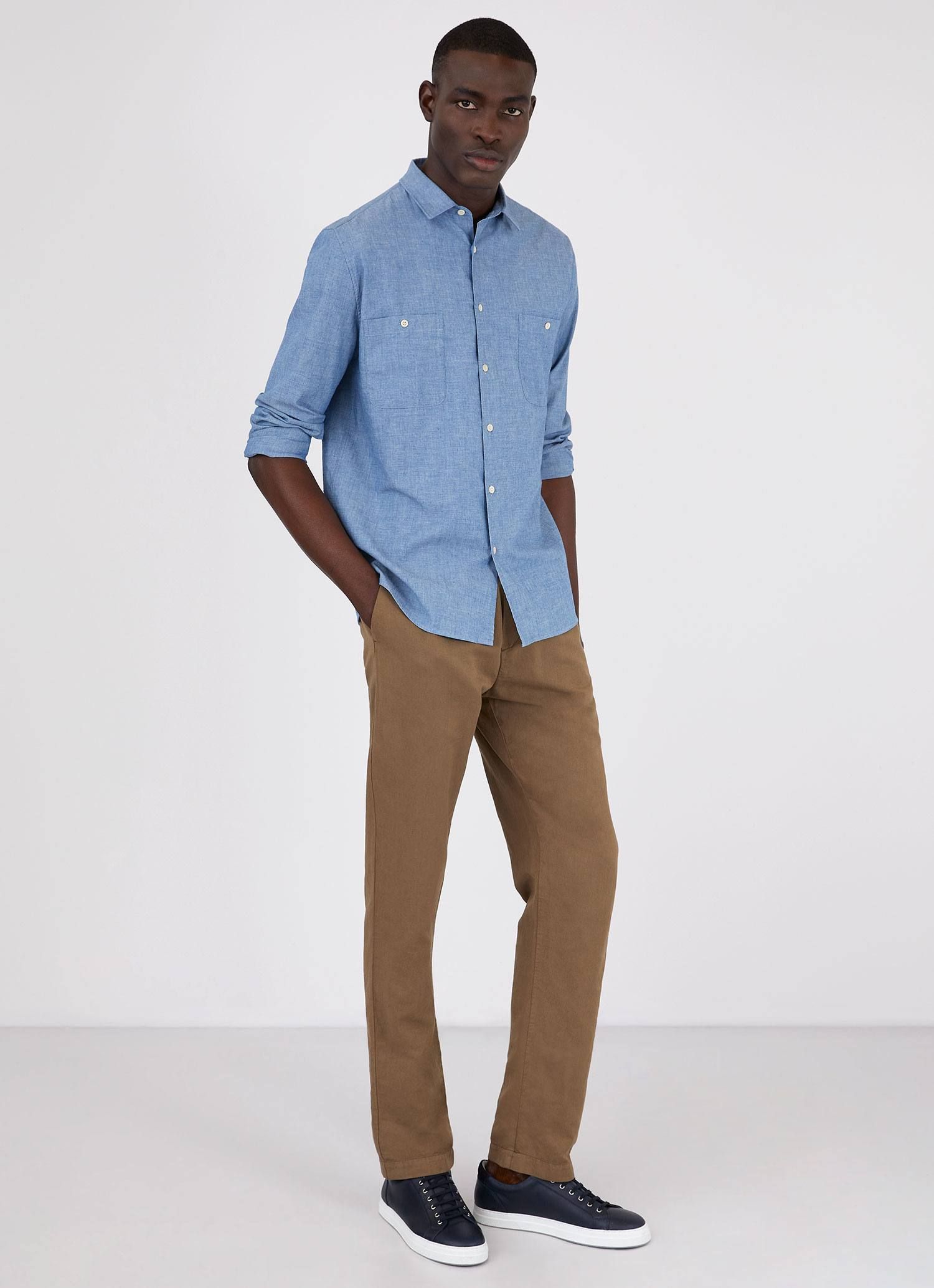 Men's Selvedge Chambray Overshirt in Light Blue Chambray sold by Sunspel product image thumbnail 3