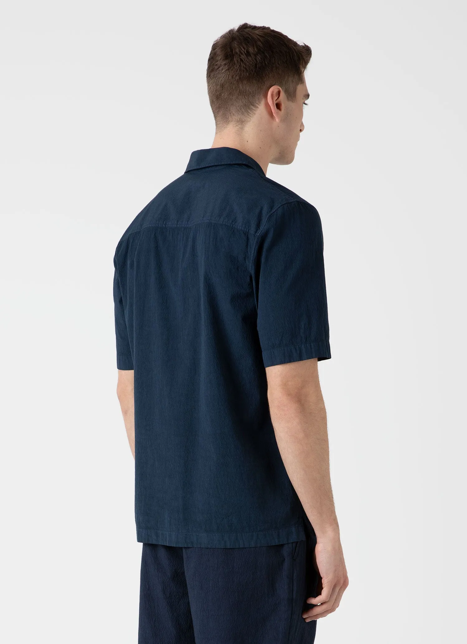 Men's Seersucker Camp Collar Shirt in Navy sold by Sunspel product image thumbnail 5