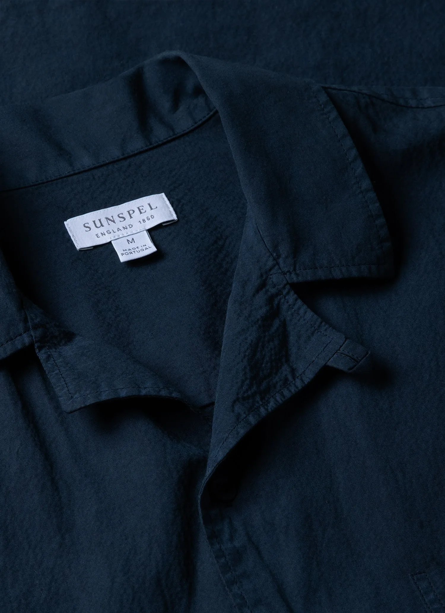 Men's Seersucker Camp Collar Shirt in Navy sold by Sunspel product image thumbnail 4